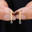 Round Shape Blue Sapphire and Gold Bar Drop Earrings for Women Blue Sapphire - ( AAA ) - Quality - Rosec Jewels