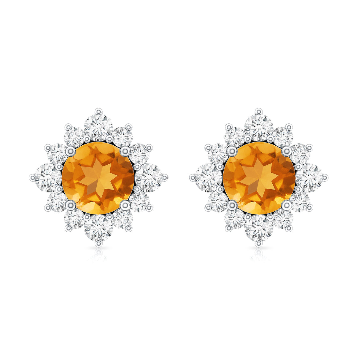 1 CT Classic Citrine Stud Earrings with Diamond Halo AAA - Rosec Jewels