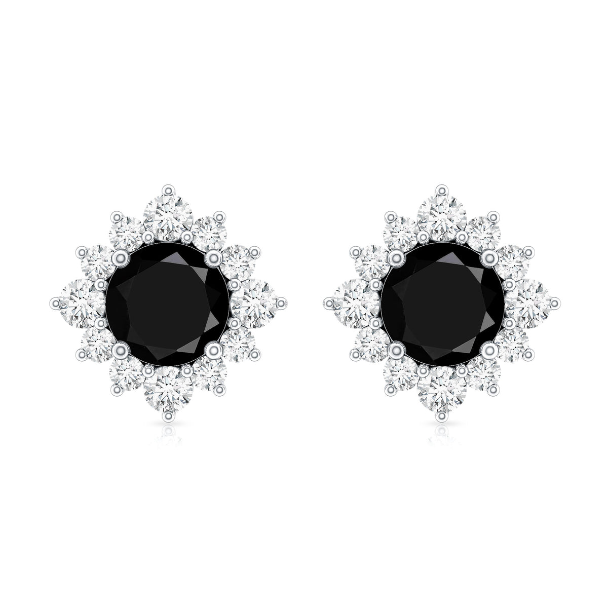 Round Lab Grown Black and White Diamond Halo Stud Earrings AAAA ( Synthetic ) - Rosec Jewels