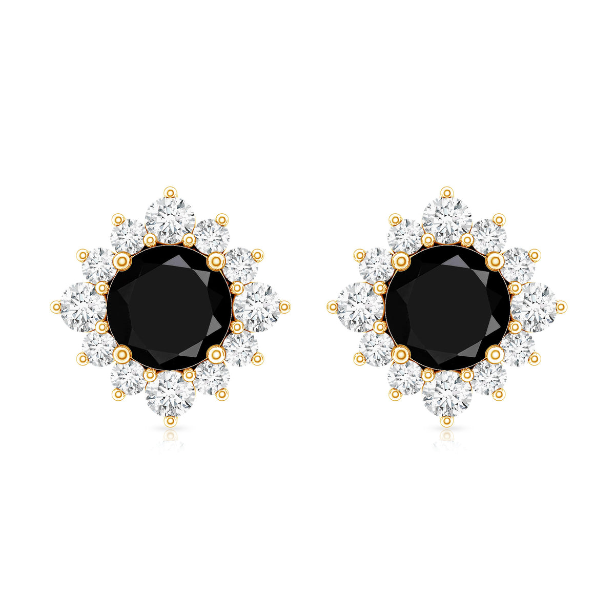 0.9 Carat Black Spinel and Diamond Classic Halo Stud Earrings AAA - Rosec Jewels