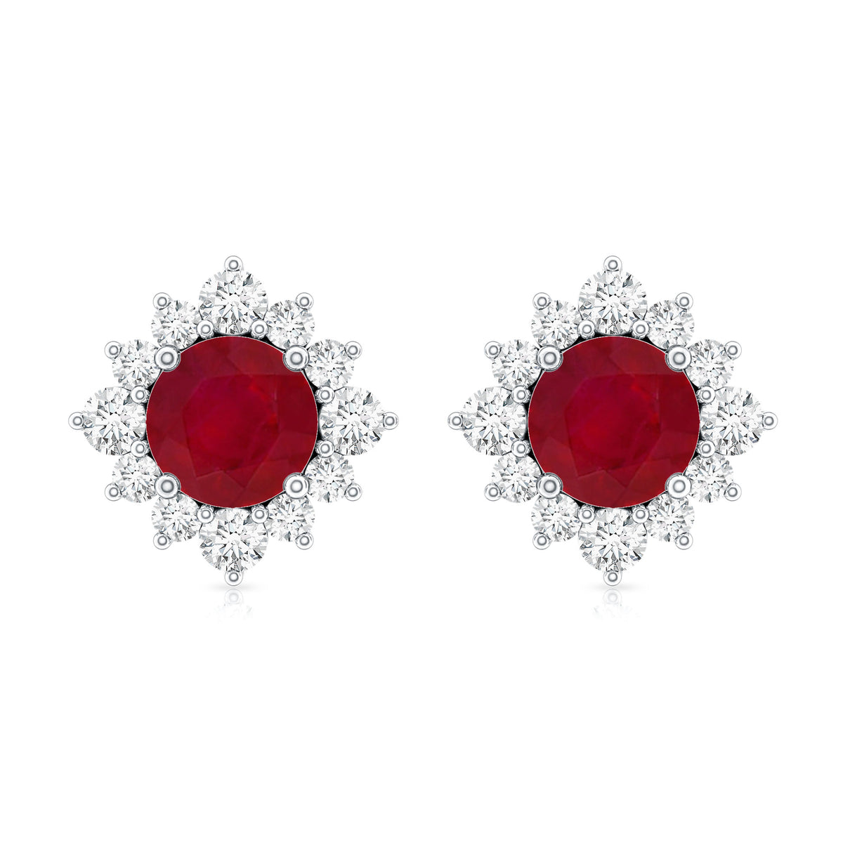 Ruby Classic Stud Earrings with Diamond Halo AAA - Rosec Jewels