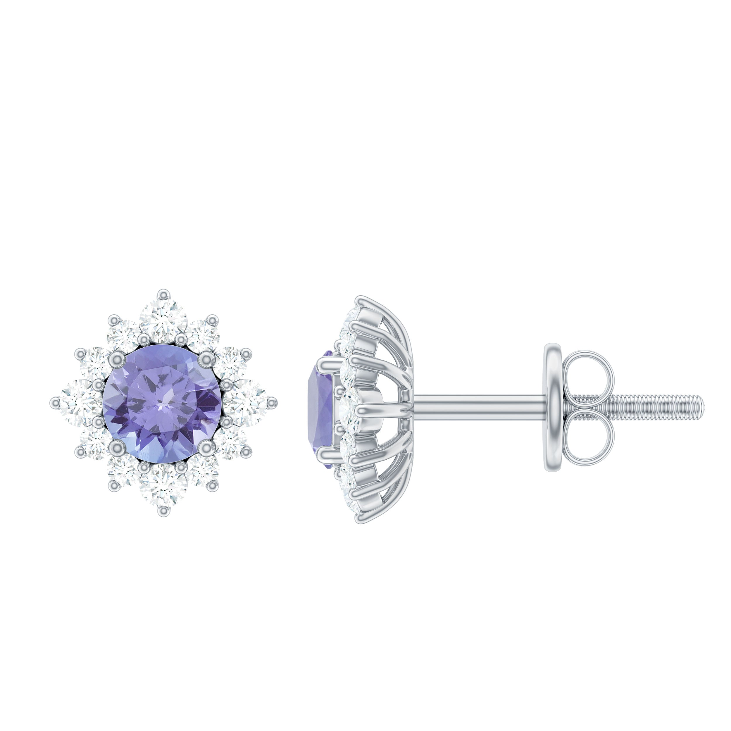 1.5 CT Classic Tanzanite Stud Earrings with Diamond Halo