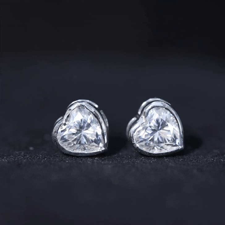 3 Carat Moissanite Heart Stud Earrings in Bezel Setting D-VS1 - Rosec Jewels