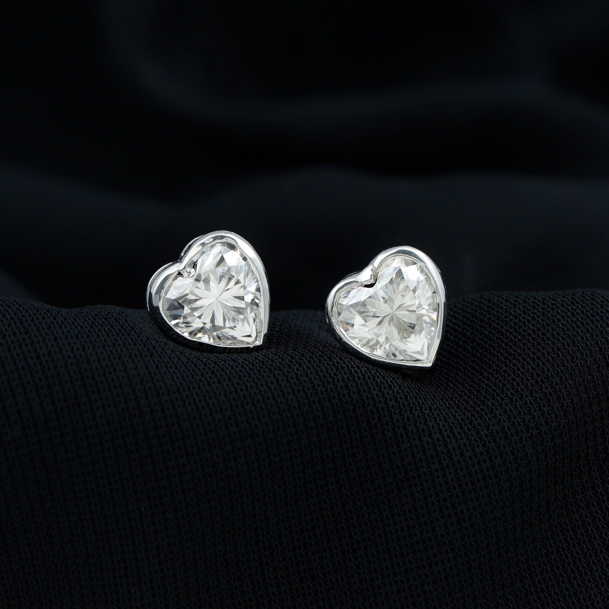 3 Carat Moissanite Heart Stud Earrings in Bezel Setting D-VS1 - Rosec Jewels