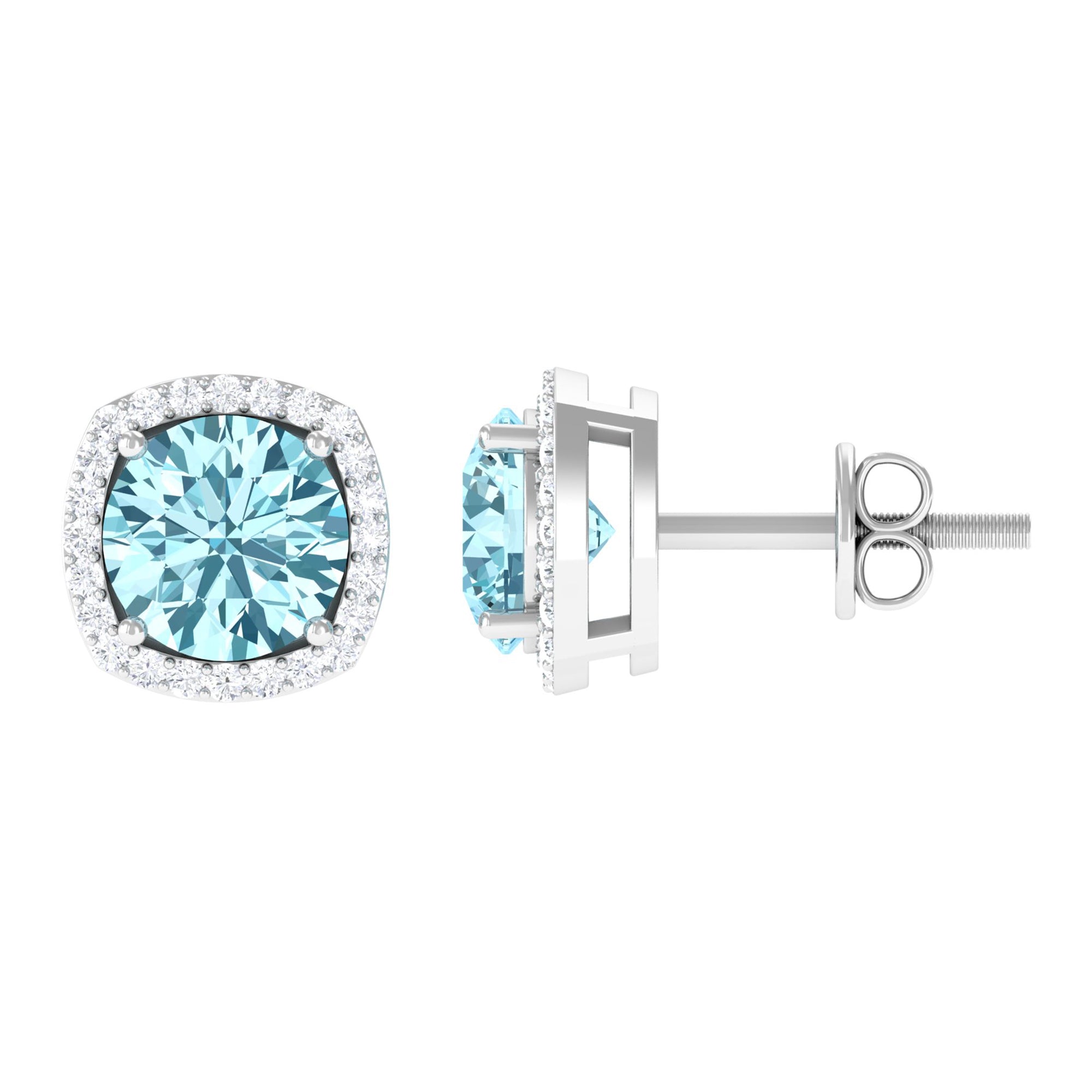 Natural Aquamarine Bridal Stud Earrings with Diamond Halo