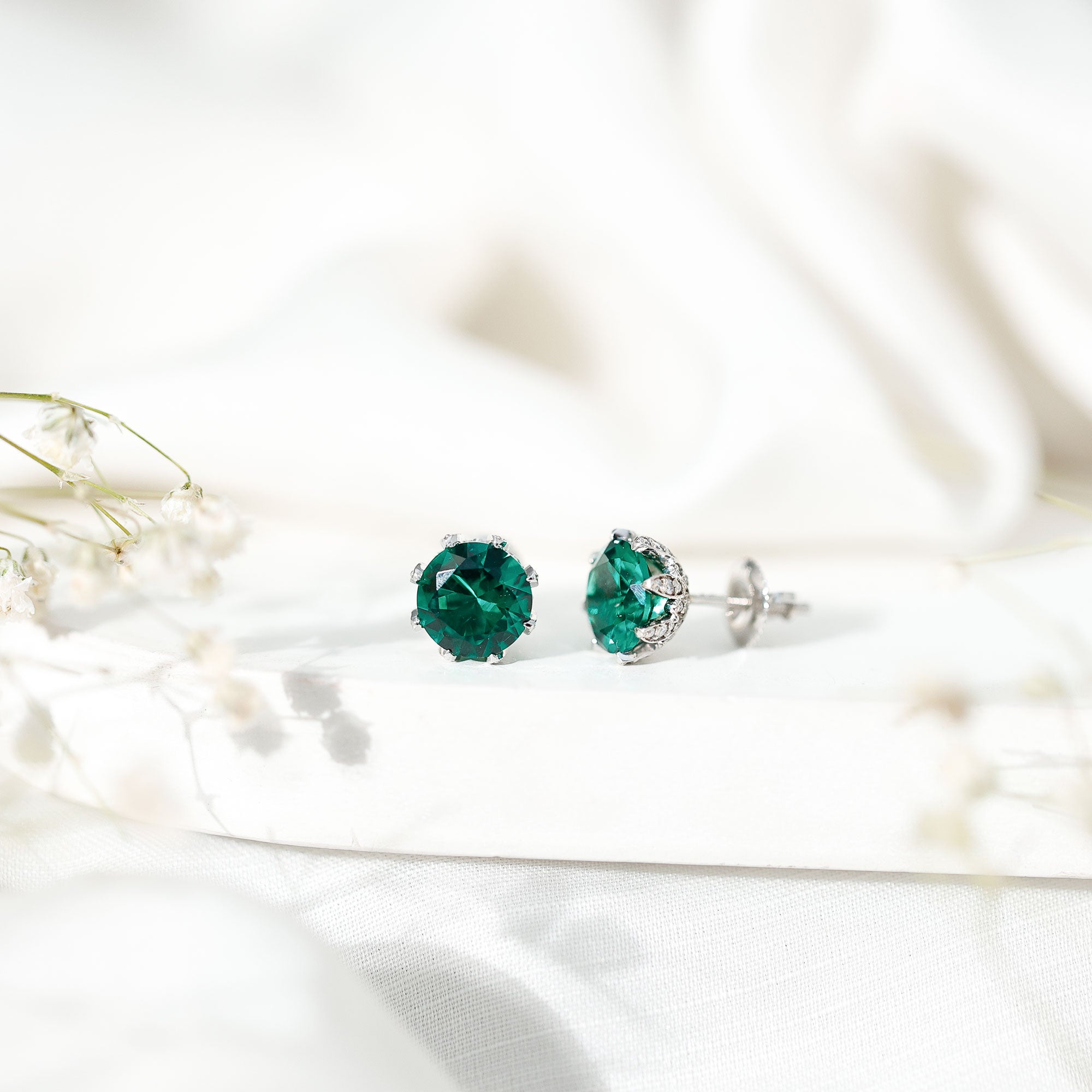 4 Carat Certified Lab Created Emerald Floral Stud Earrings AAAA - Rosec Jewels