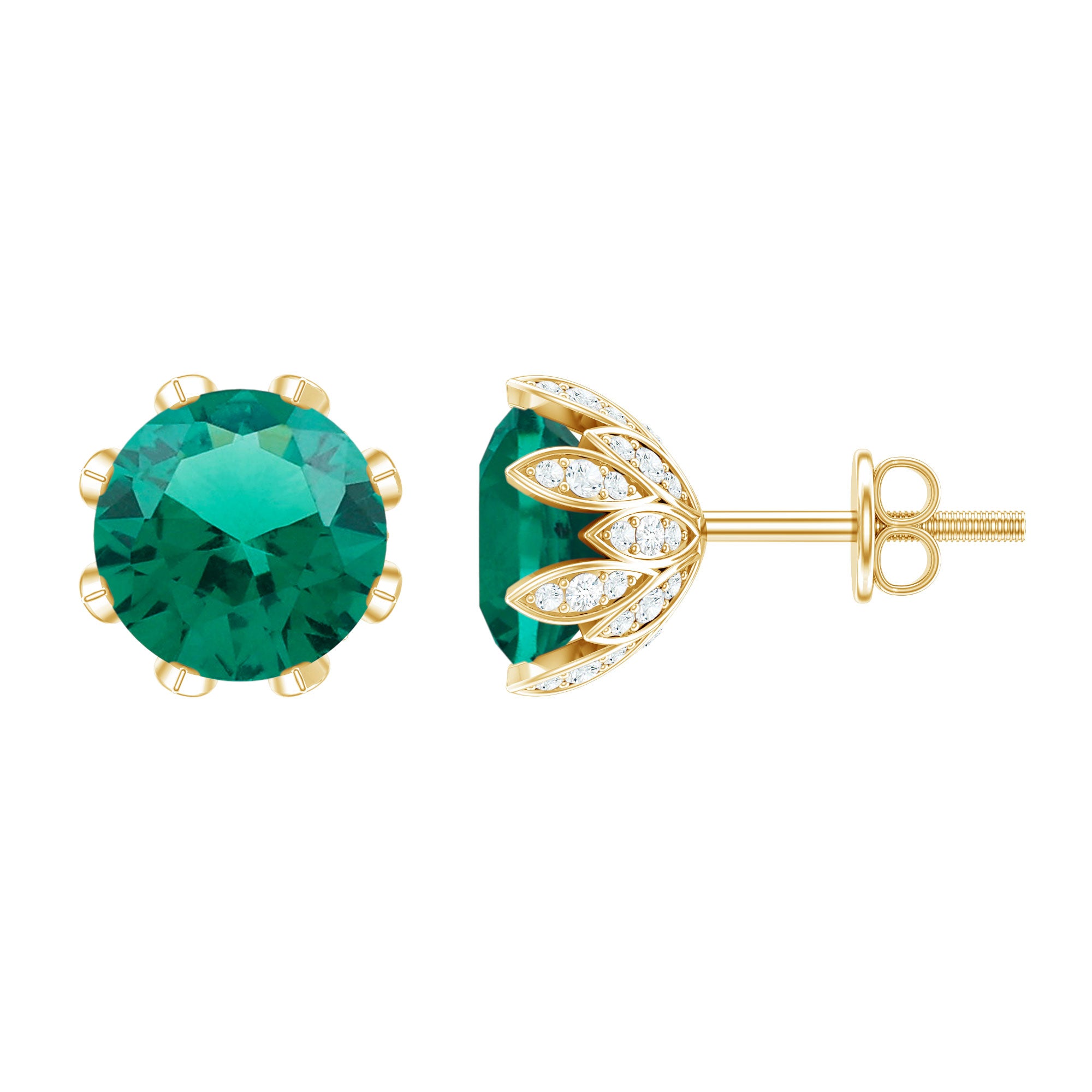 4 Carat Certified Lab Created Emerald Floral Stud Earrings AAAA - Rosec Jewels