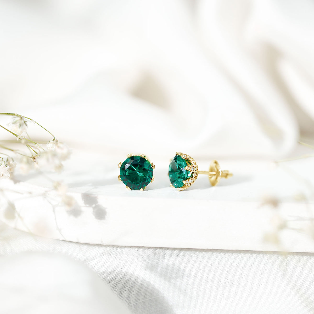 4.3 Carat Certified Lab Created Emerald Floral Stud Earrings AAAA - Rosec Jewels
