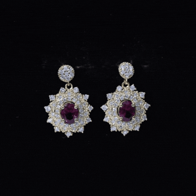 Real 0.8 Carat Rhodolite Drop Earrings with Lab Diamond for Women AAA 14K Yellow Gold Plated Silver - Rosec Jewels