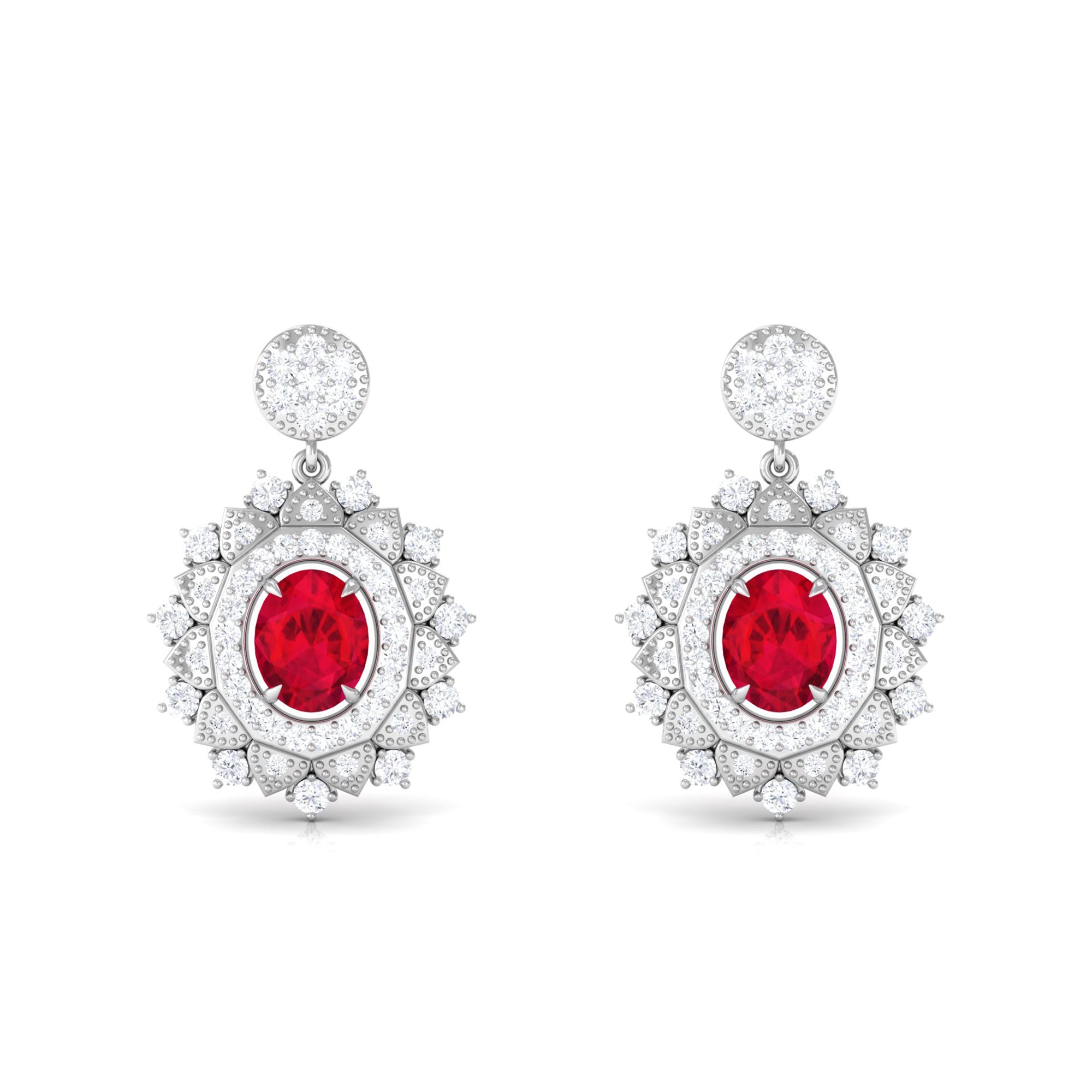 1.50 CT Created Ruby and Diamond Bridal Drop Earrings Lab Created Ruby - ( AAAA ) - Quality - Rosec Jewels