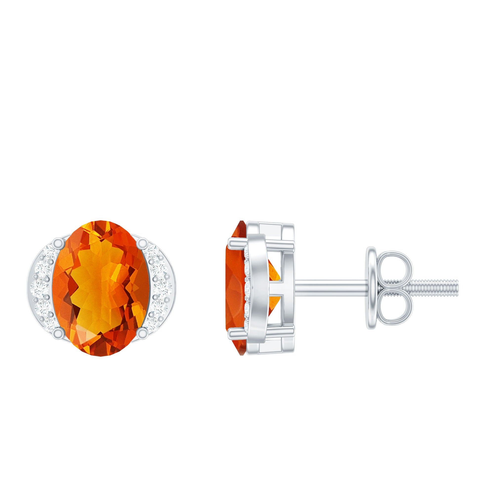 Orange Fire Opal Solitaire Stud Earrings with Diamond