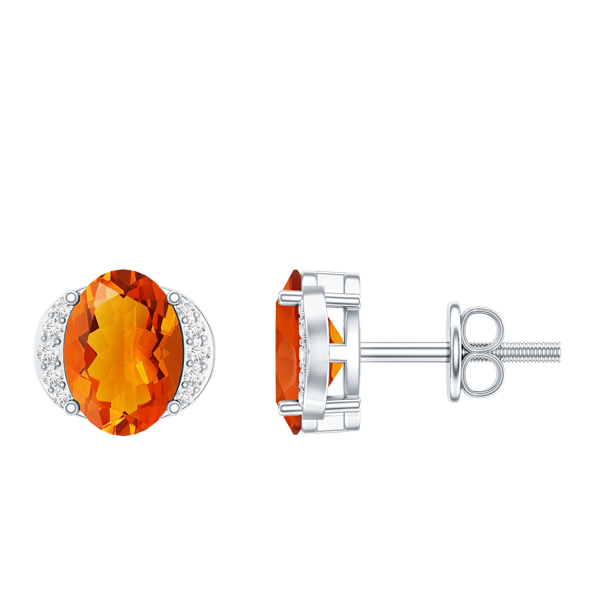 Orange Fire Opal Solitaire Stud Earrings with Diamond AAA - Rosec Jewels