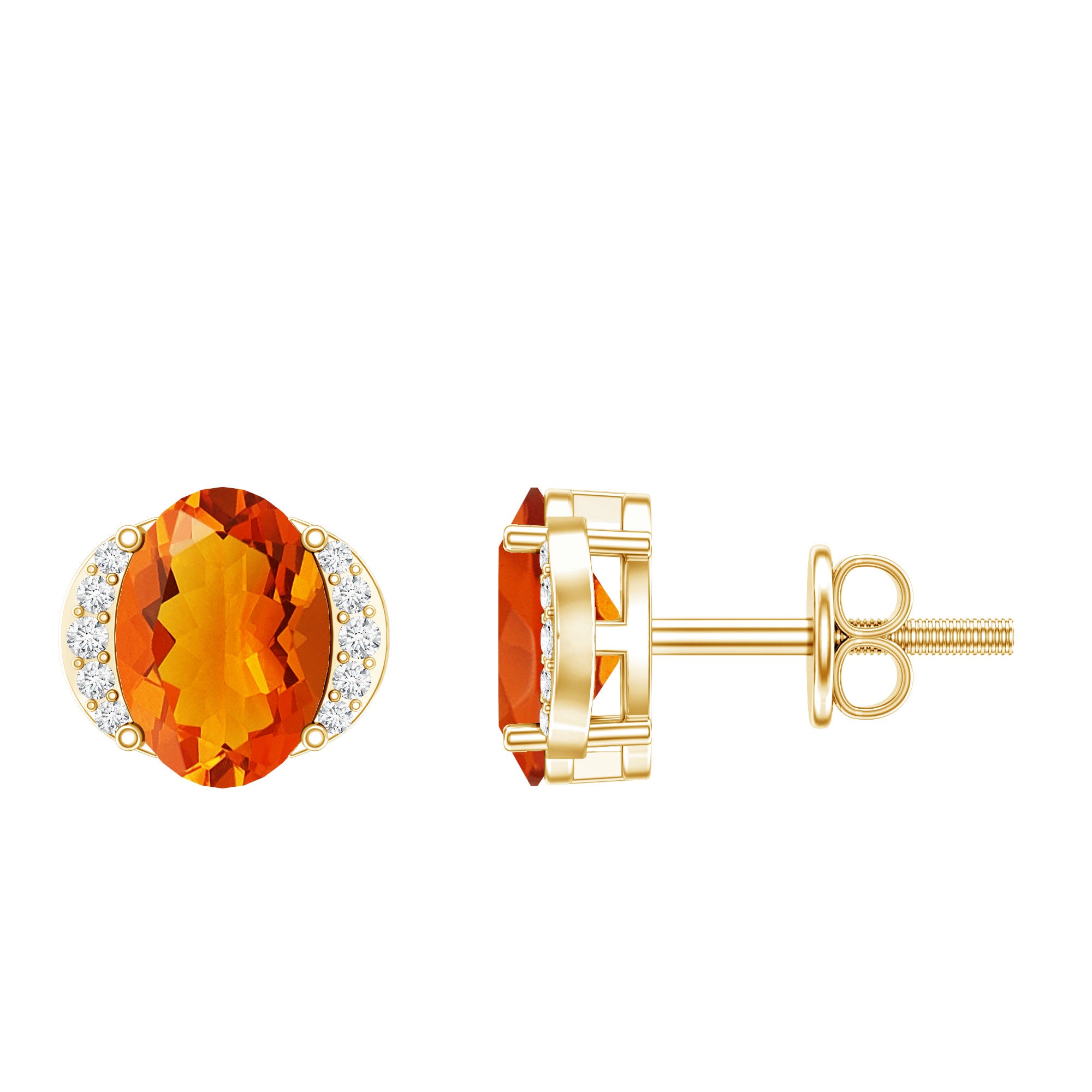 Orange Fire Opal Solitaire Stud Earrings with Diamond AAA - Rosec Jewels