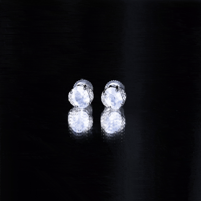 1.2 Carat Oval Moonstone Solitaire Stud Earrings with Diamond AAA - Rosec Jewels