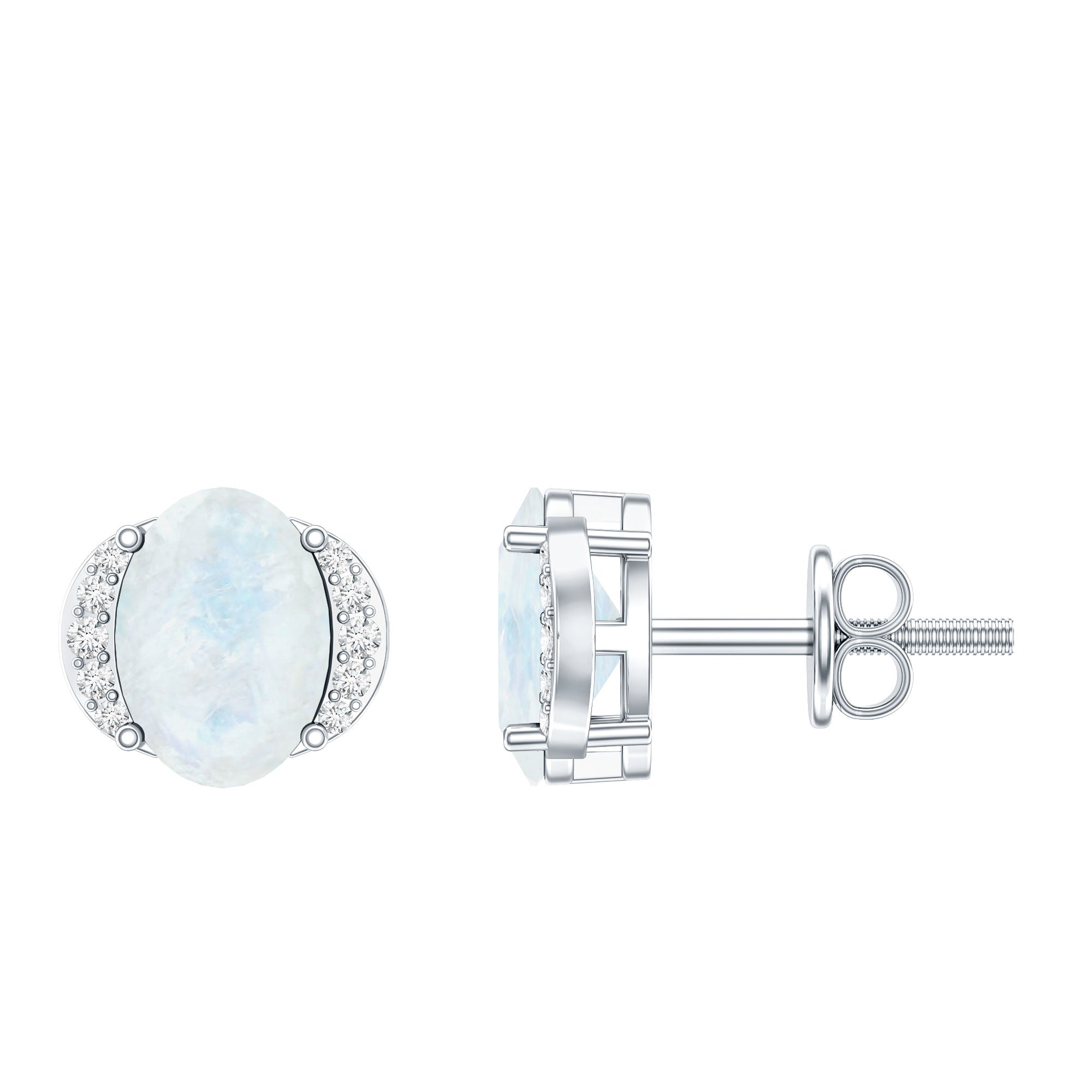 1.2 Carat Oval Moonstone Solitaire Stud Earrings with Diamond AAA - Rosec Jewels