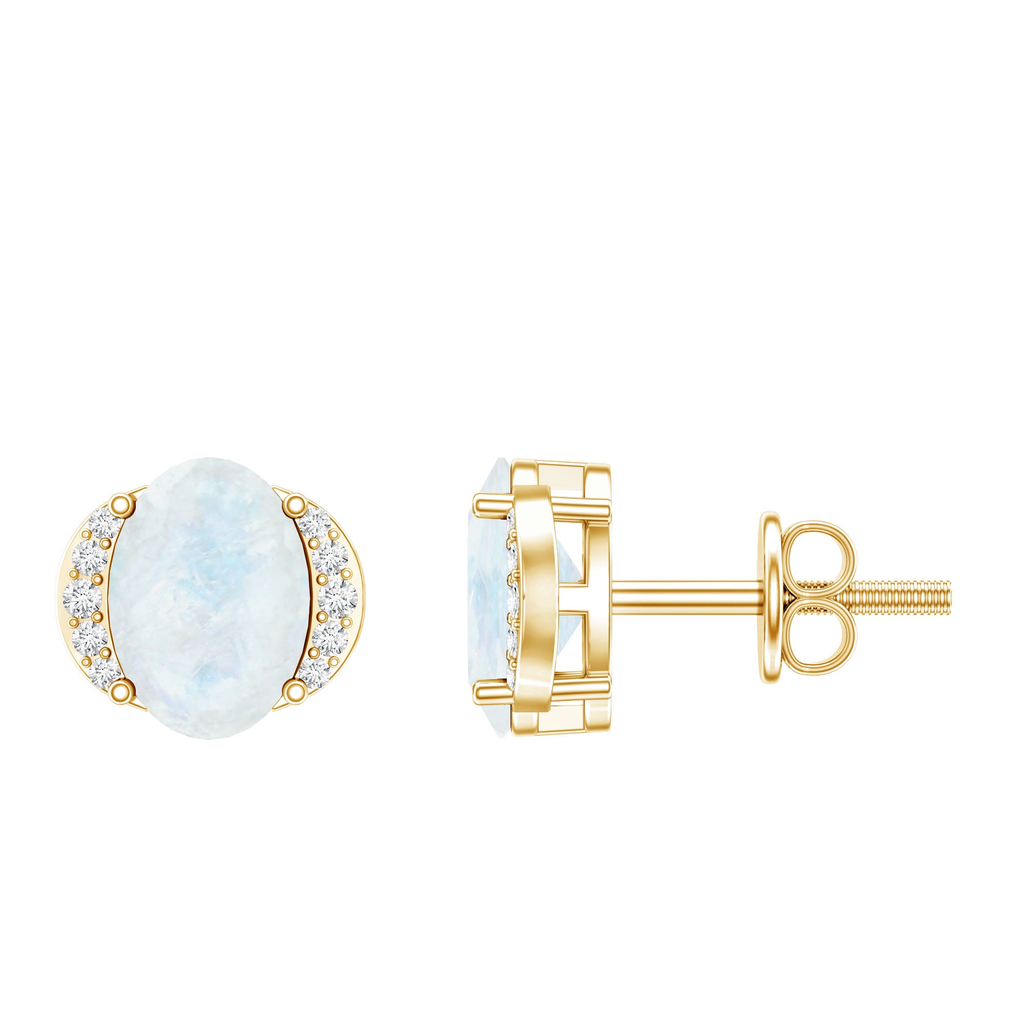 1.2 Carat Oval Moonstone Solitaire Stud Earrings with Diamond AAA - Rosec Jewels