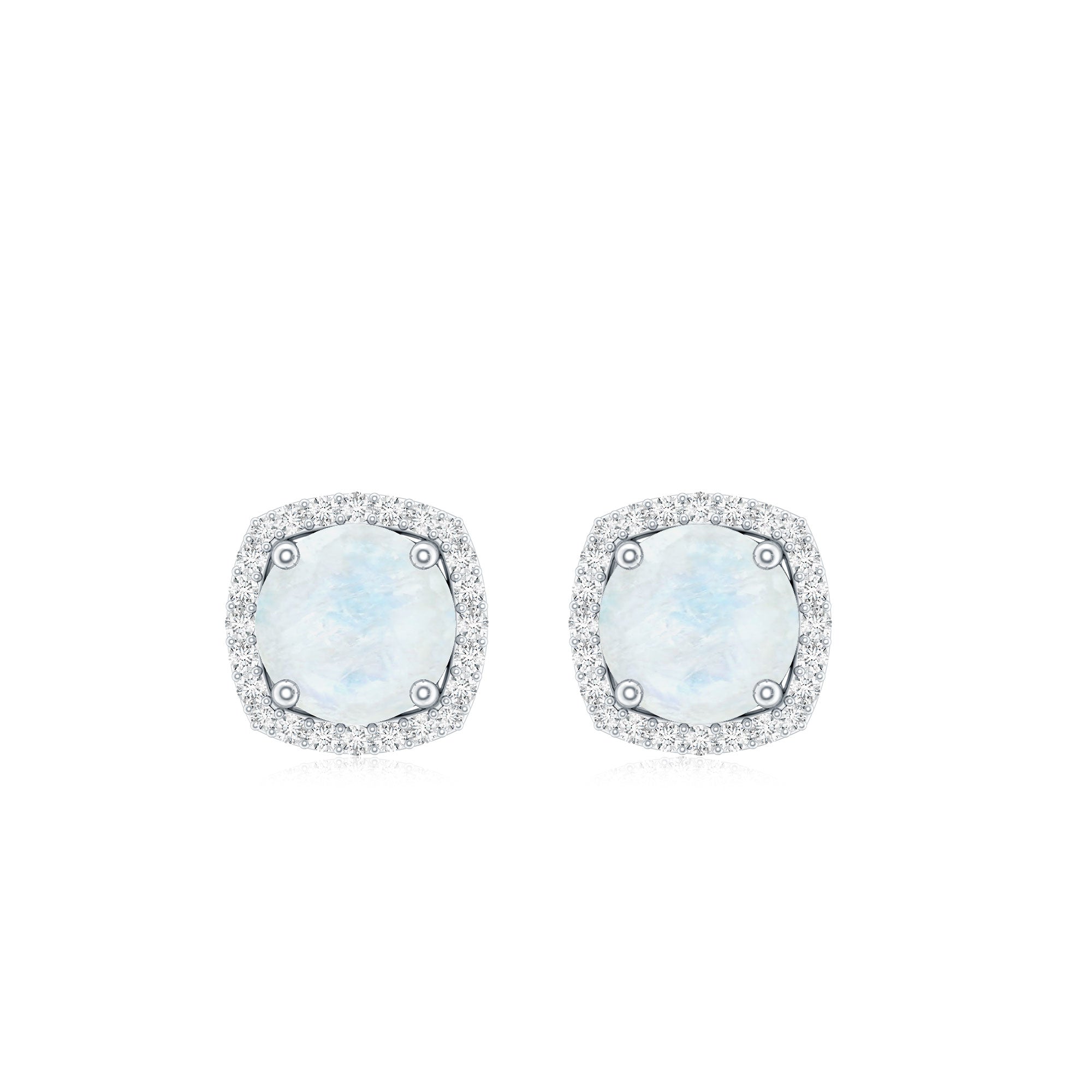 Natural 0.7 Carat Moonstone Stud Earrings with Diamond Halo AAA - Rosec Jewels