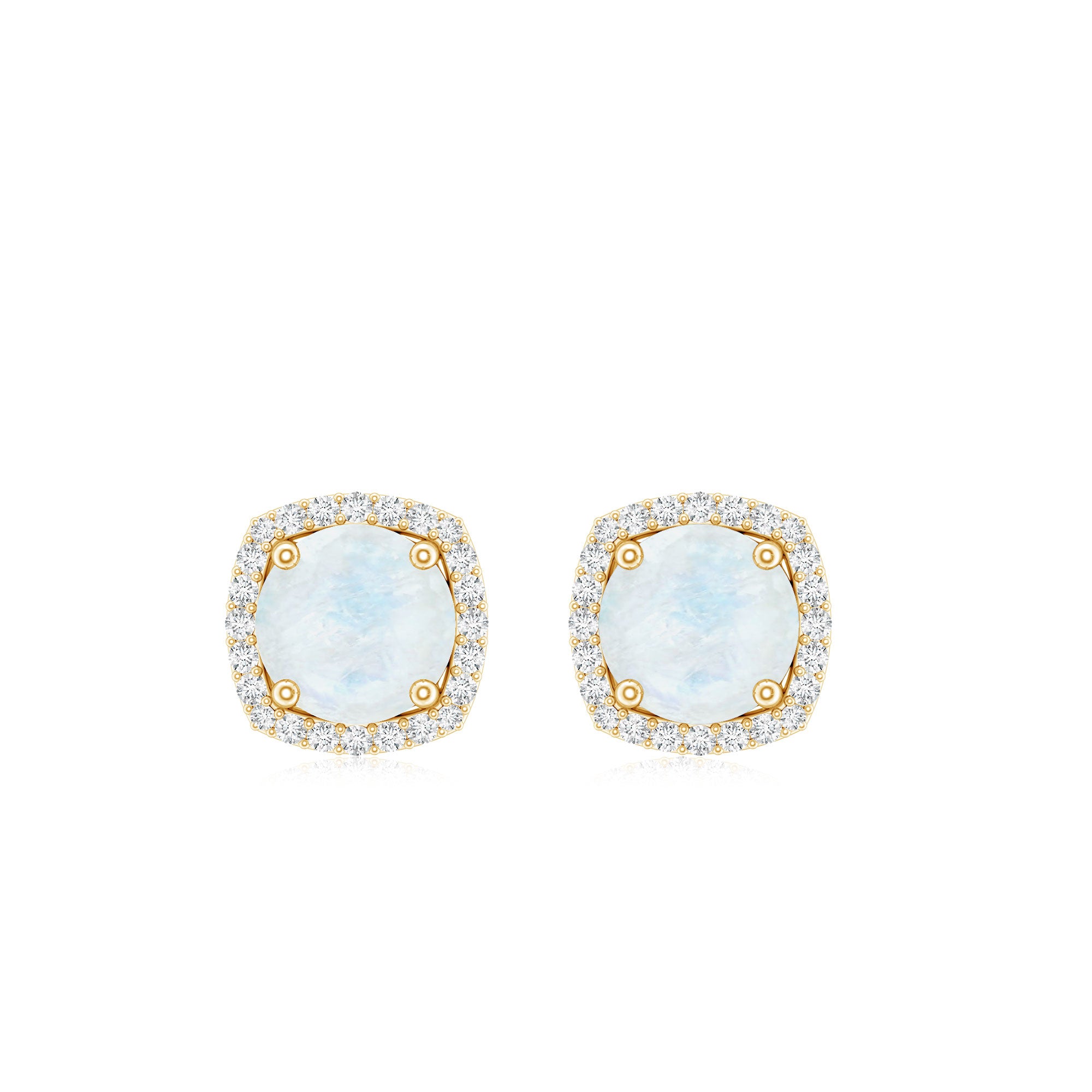 Natural 0.7 Carat Moonstone Stud Earrings with Diamond Halo AAA - Rosec Jewels