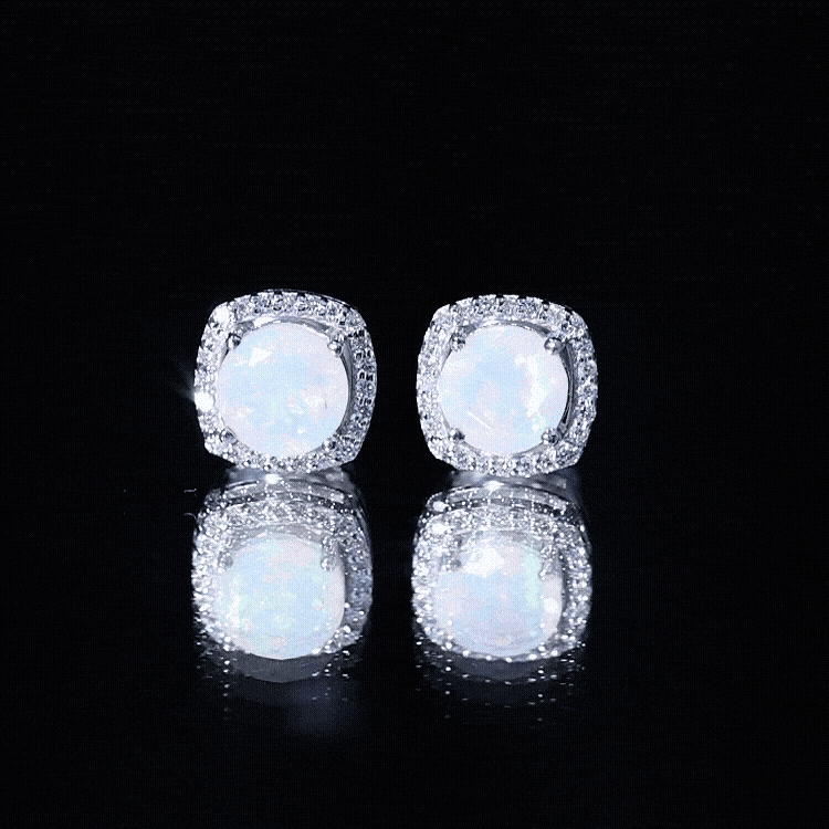 Real 1.6 Carat Ethiopian Opal and Diamond Halo Stud Earrings AAA - Rosec Jewels