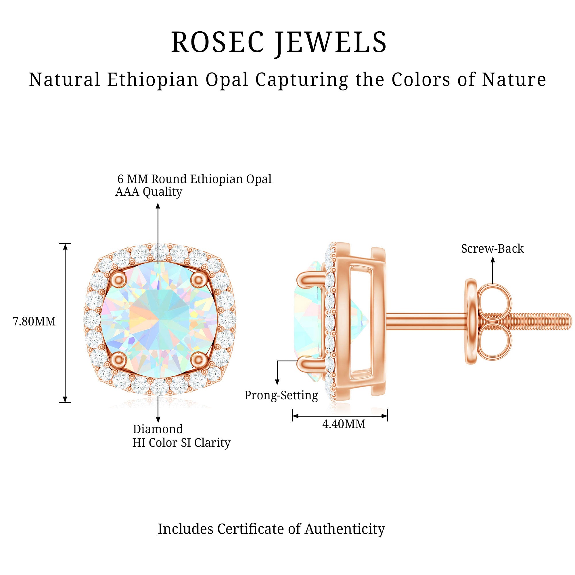 Real 1.6 Carat Ethiopian Opal and Diamond Halo Stud Earrings AAA - Rosec Jewels