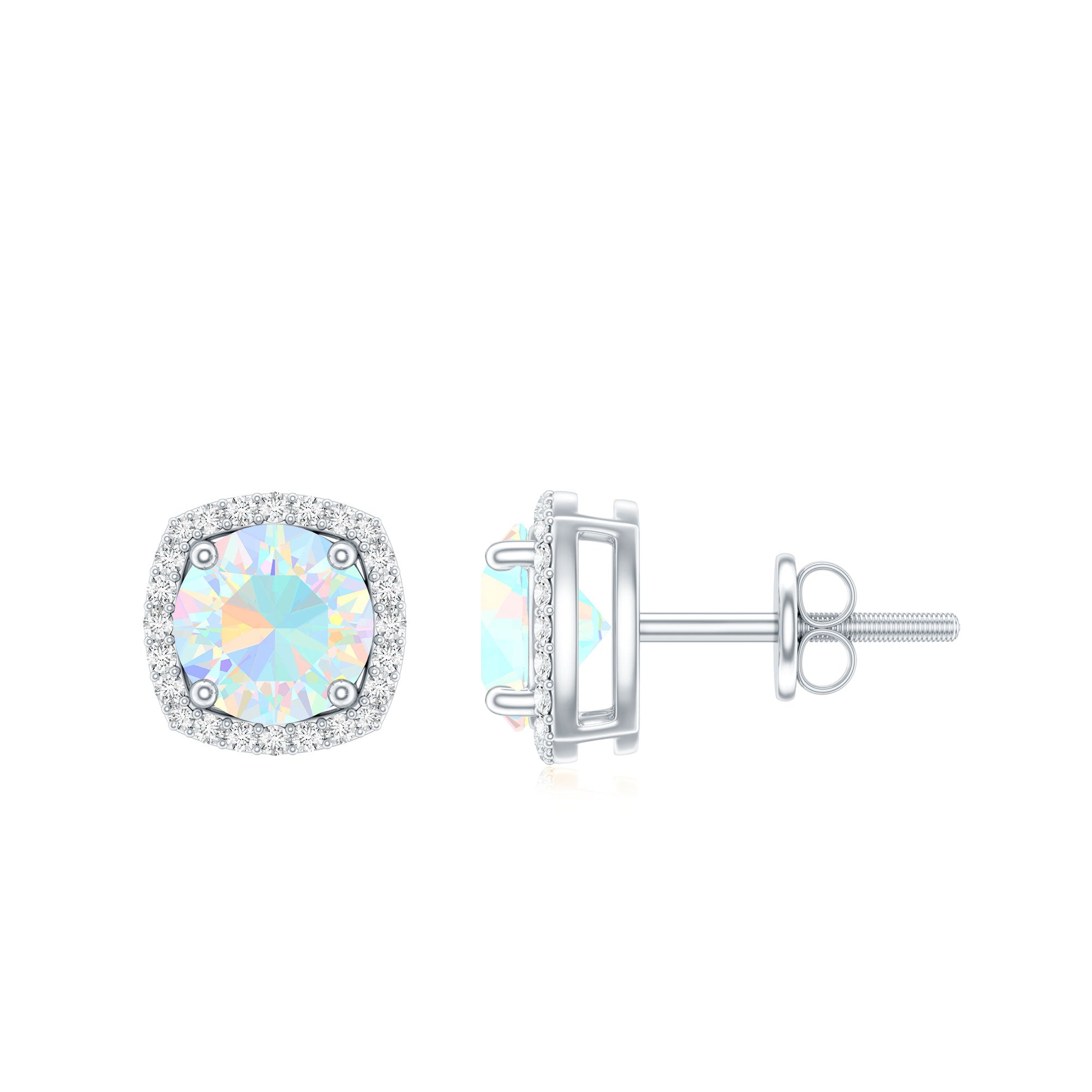 Real 1.6 Carat Ethiopian Opal and Diamond Halo Stud Earrings AAA - Rosec Jewels