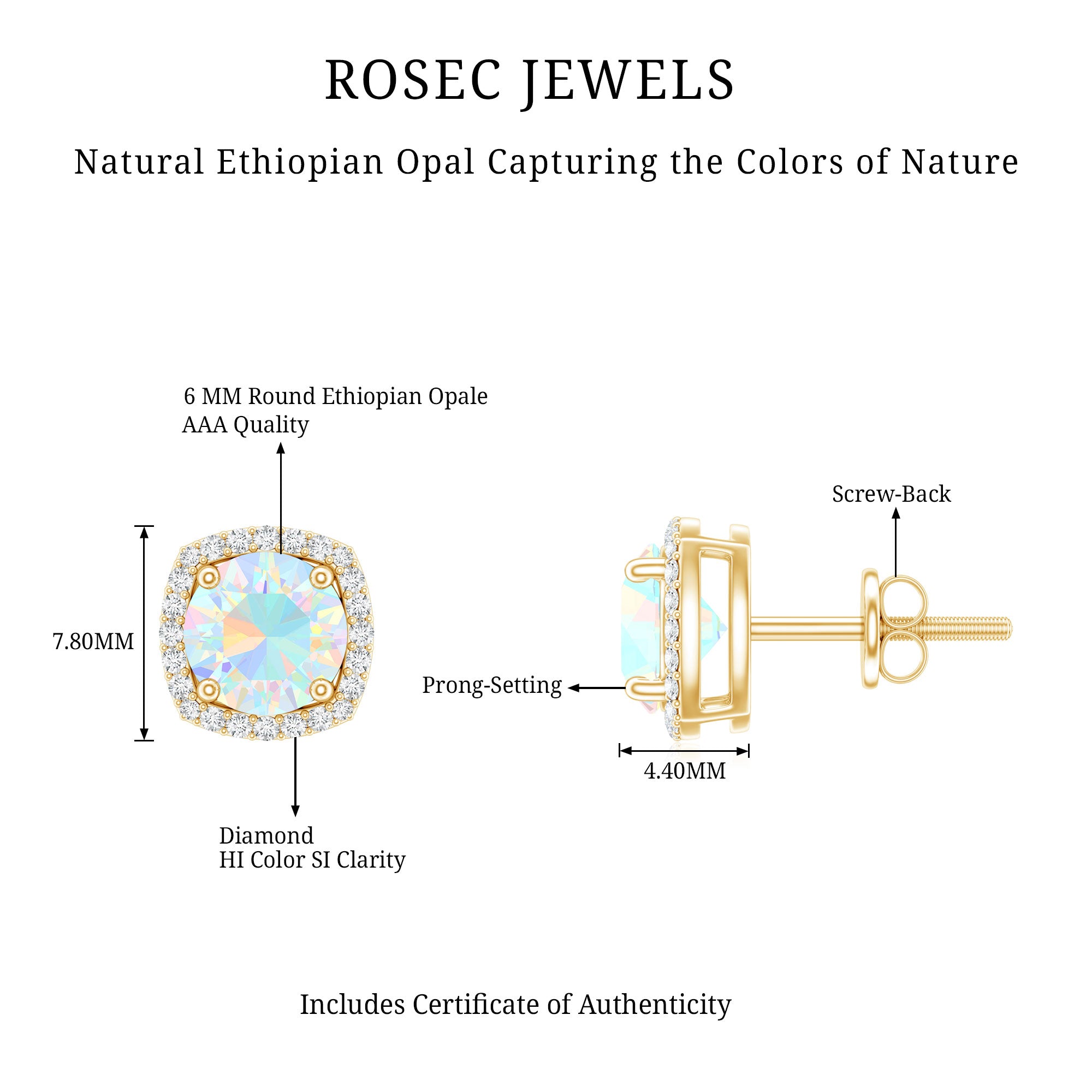 Real 1.6 Carat Ethiopian Opal and Diamond Halo Stud Earrings AAA - Rosec Jewels