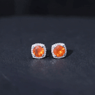 Round Fire Opal and Diamond Halo Stud Earrings Fire Opal - ( AAA ) - Quality - Rosec Jewels