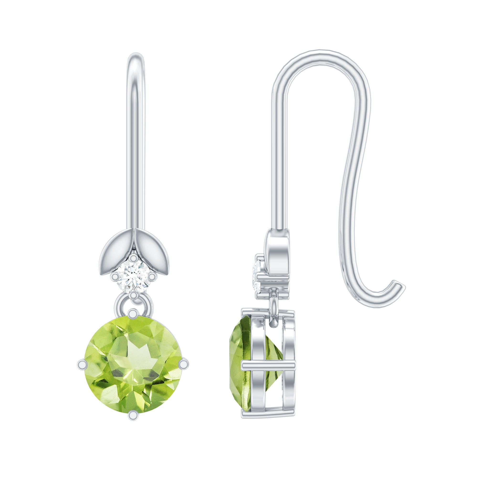 1 Carat Round Peridot and Moissanite Drop Earrings with Fish Hook