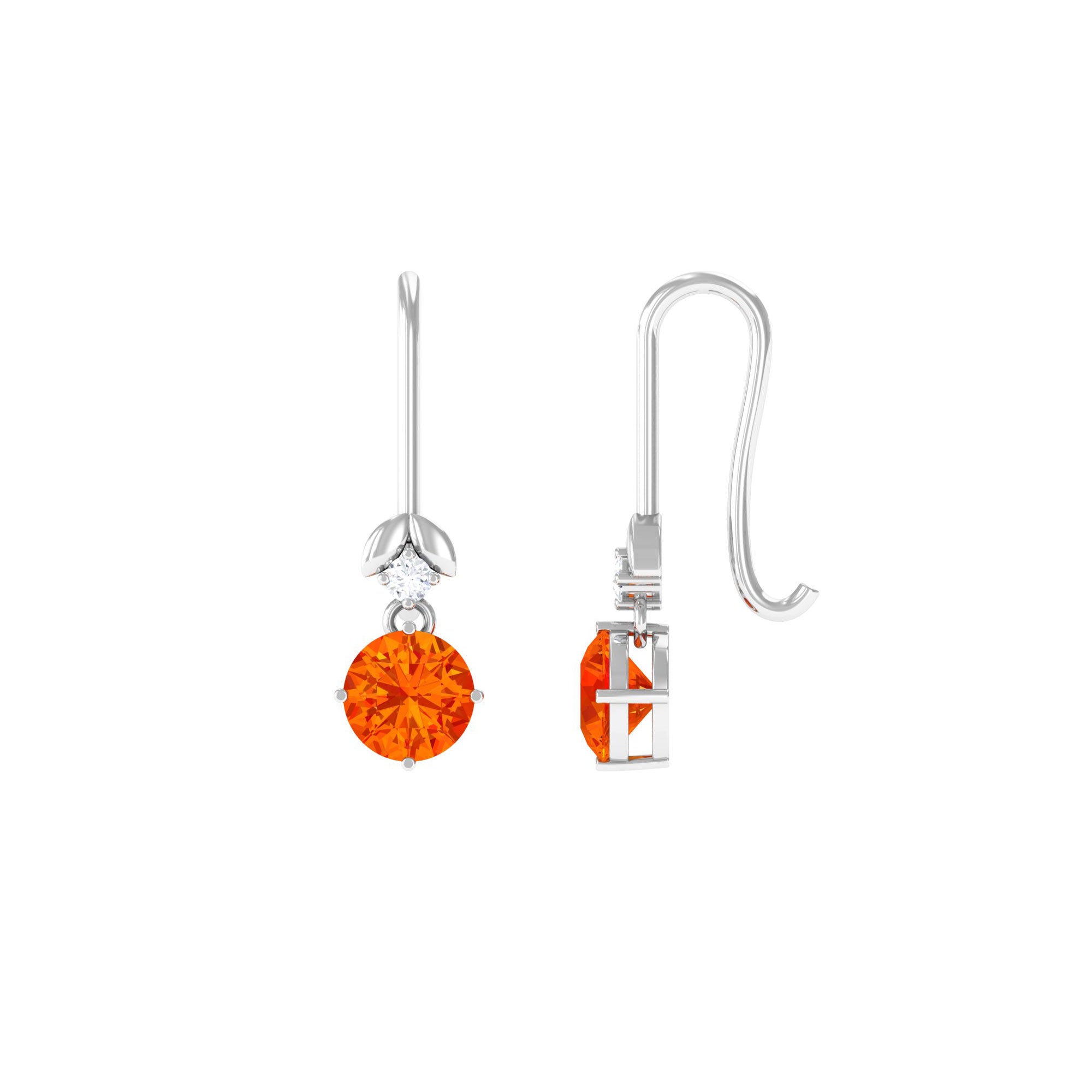 Simple Orange Sapphire and Diamond Drop Earrings