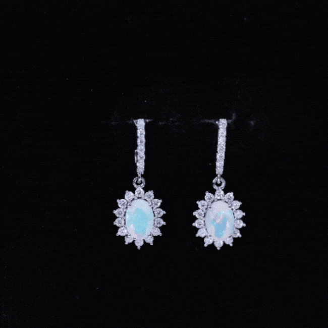 Certified 1.8 Carat Oval Ethiopian Opal Drop Earrings with Certificate AAA 92.5 Sterling Silver - Rosec Jewels
