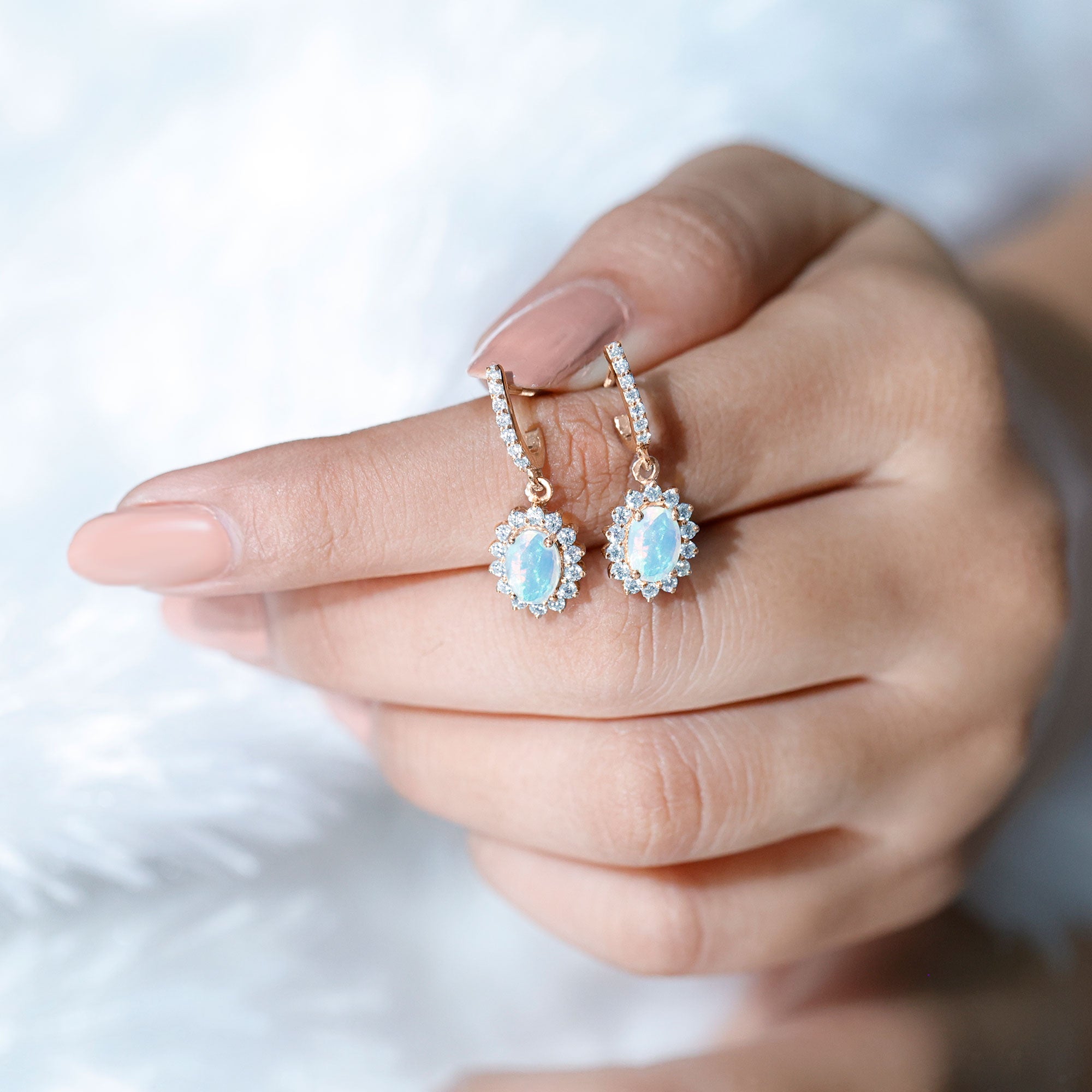 Genuine Ethiopian Opal and Moissanite Hoop Drop Earrings AAA - Rosec Jewels