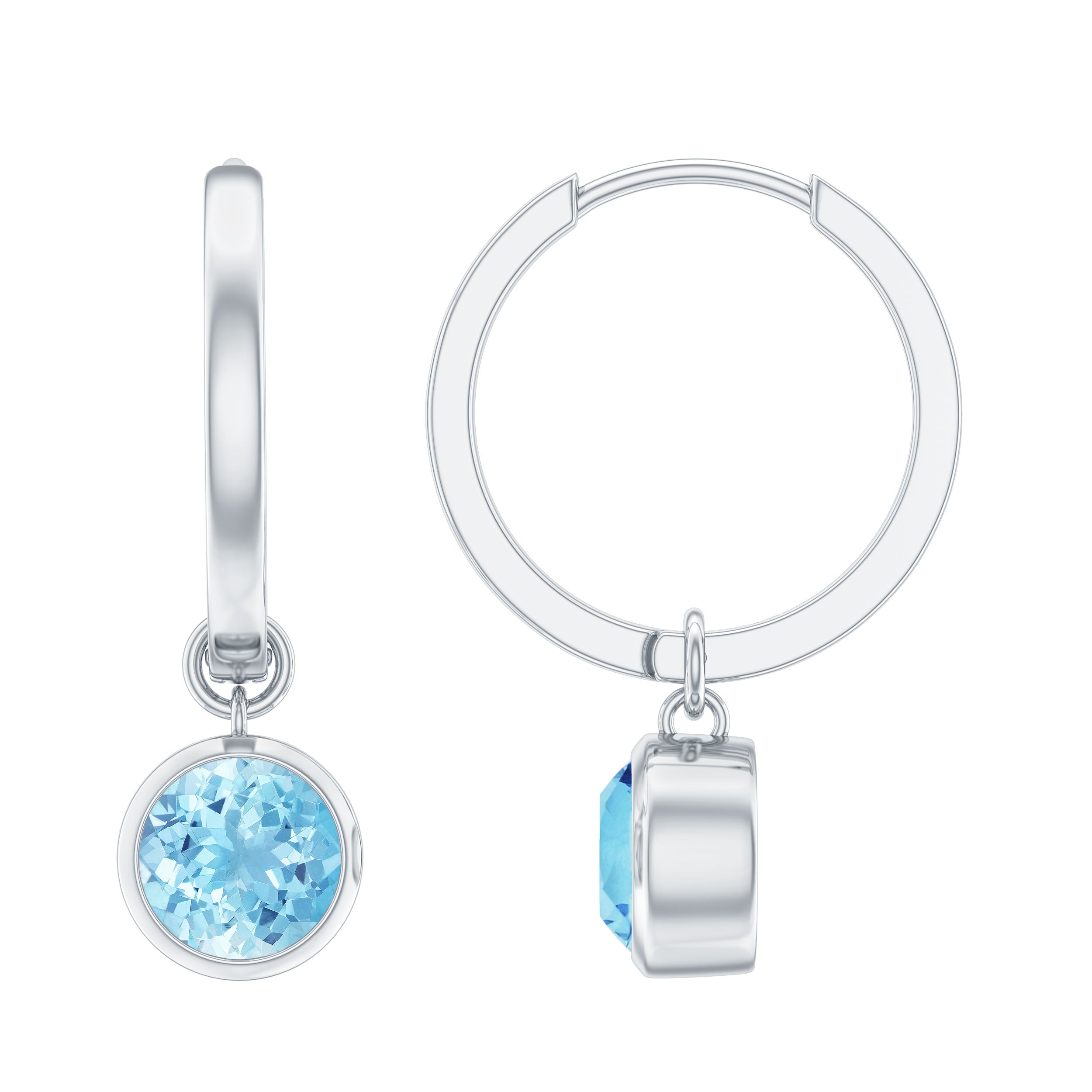 Natural Aquamarine Hoop Drop Earrings with Certificate
