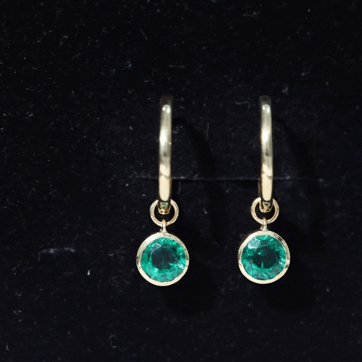 1.5 CT Bezel Set Created Emerald and Gold Hinged Hoop Earrings Lab Created Emerald - ( AAAA ) - Quality - Rosec Jewels