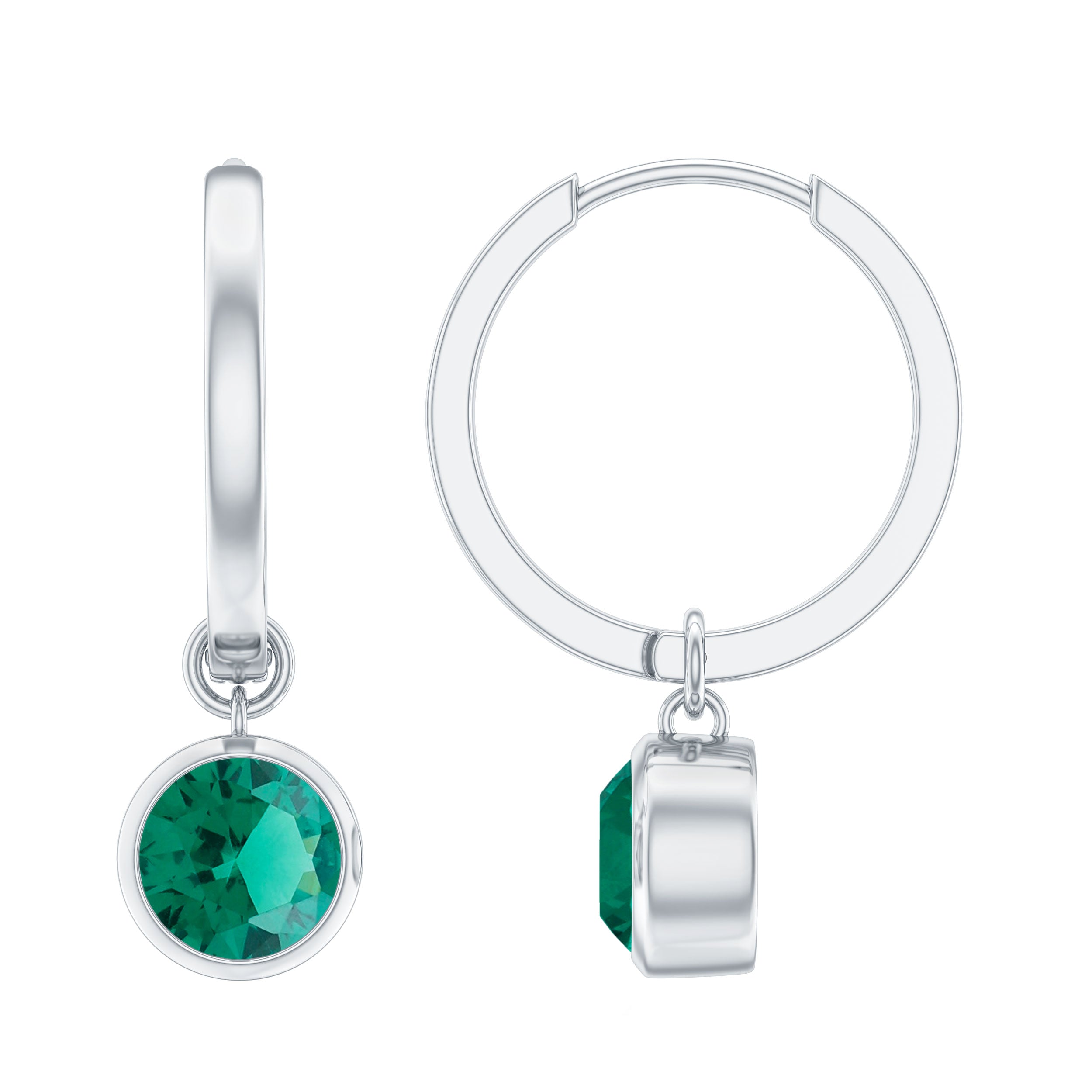 1.6 Carat Bezel Set Lab Grown Emerald Hinged Hoop Earrings AAAA - Rosec Jewels