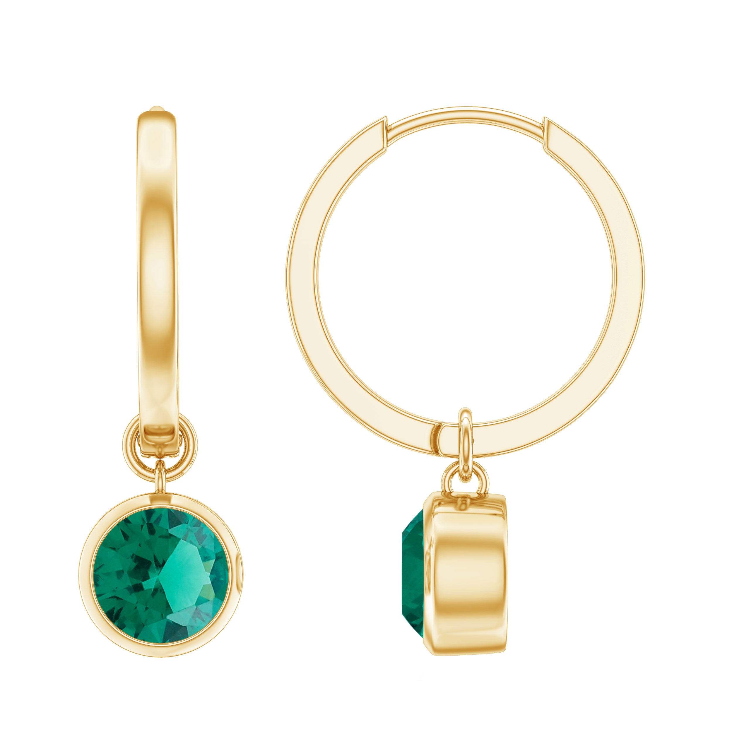 1.6 Carat Bezel Set Lab Grown Emerald Hinged Hoop Earrings AAAA - Rosec Jewels