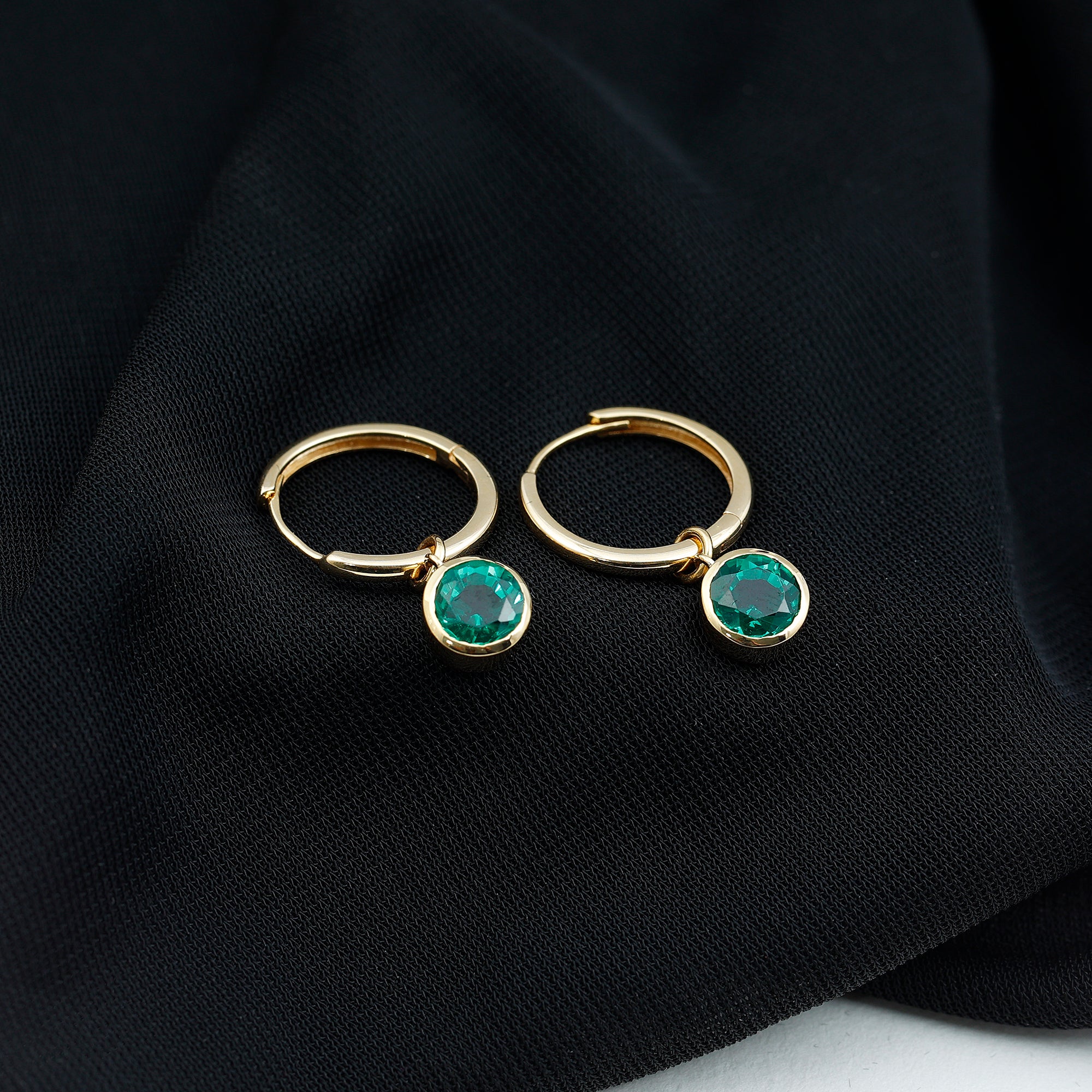 1.6 Carat Bezel Set Lab Grown Emerald Hinged Hoop Earrings AAAA - Rosec Jewels