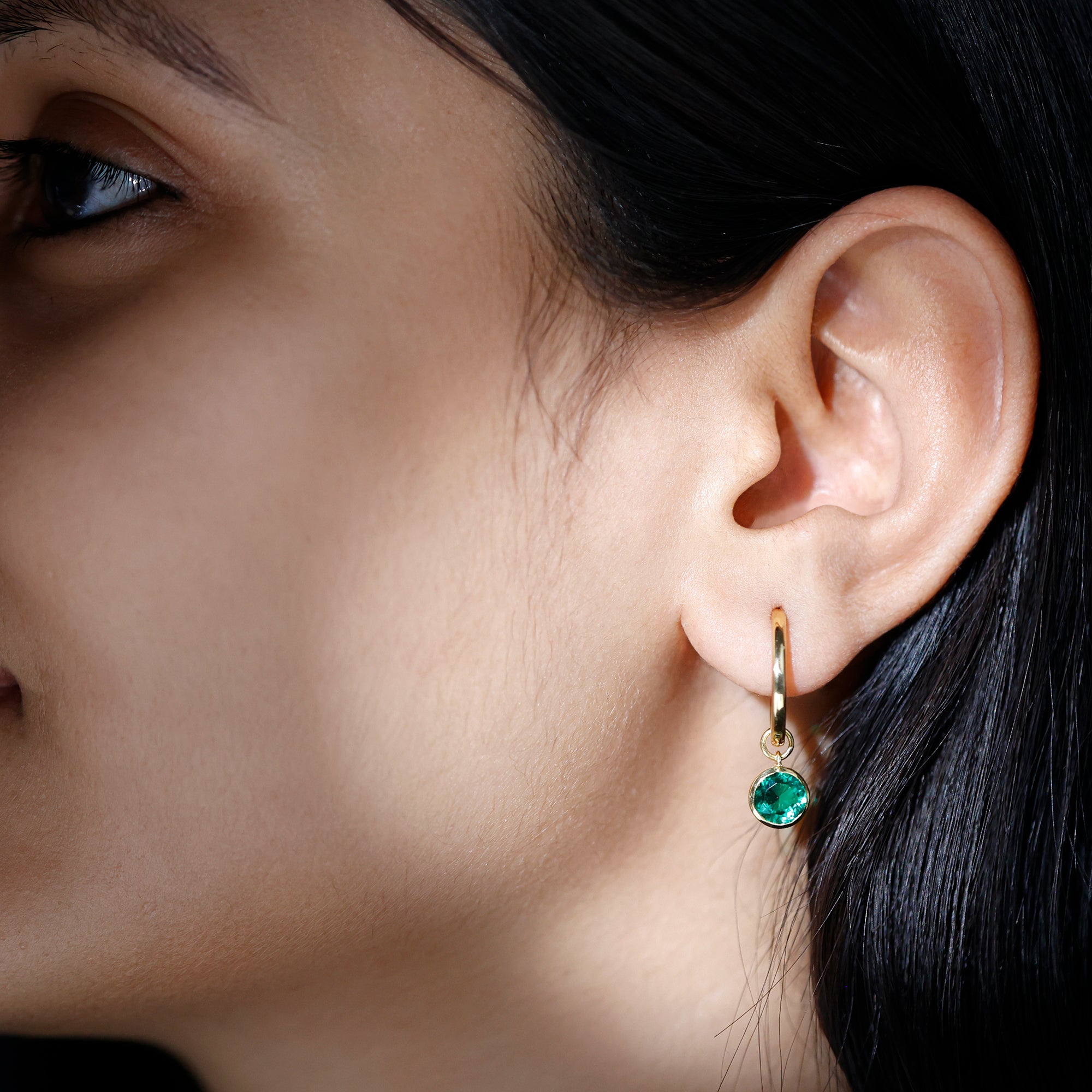 1.6 Carat Bezel Set Lab Grown Emerald Hinged Hoop Earrings AAAA - Rosec Jewels