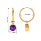 Natural Amethyst Hoop Drop Earrings in Bezel Setting Amethyst - ( AAA ) - Quality - Rosec Jewels