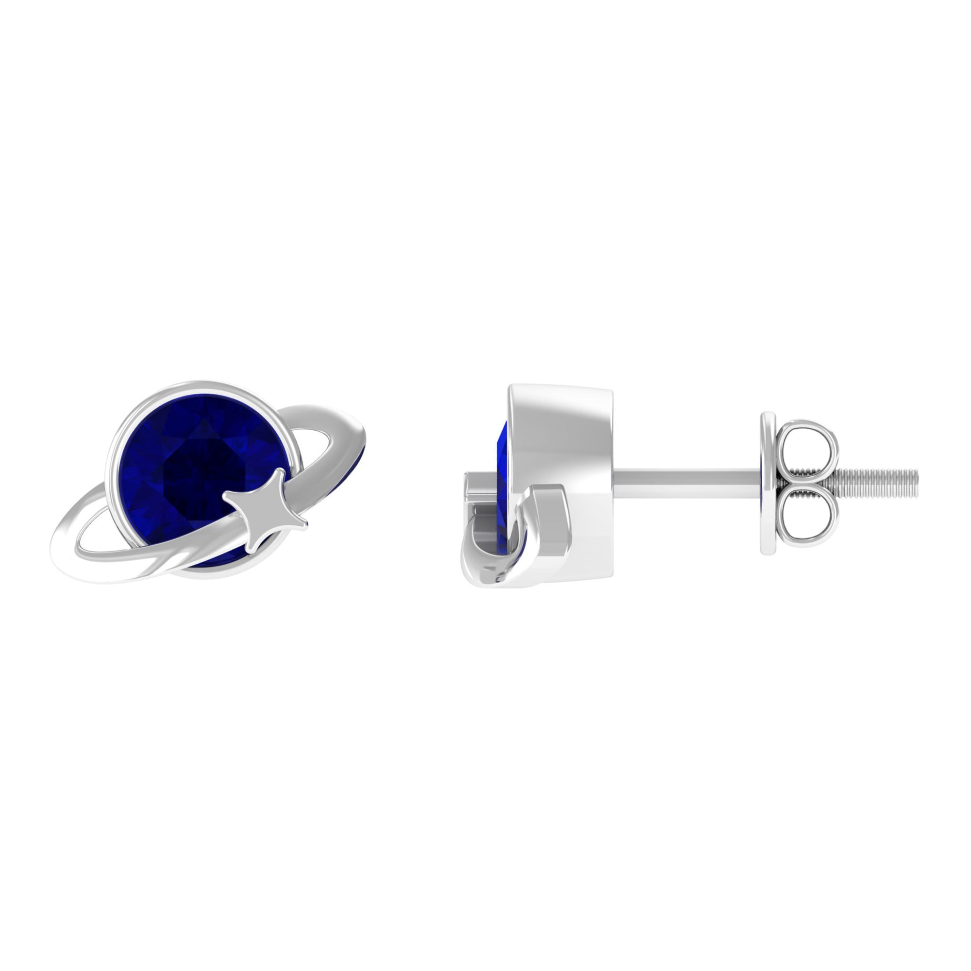2 CT Solitaire Blue Sapphire Celestial Stud Earrings in Bezel Setting AAA - Rosec Jewels