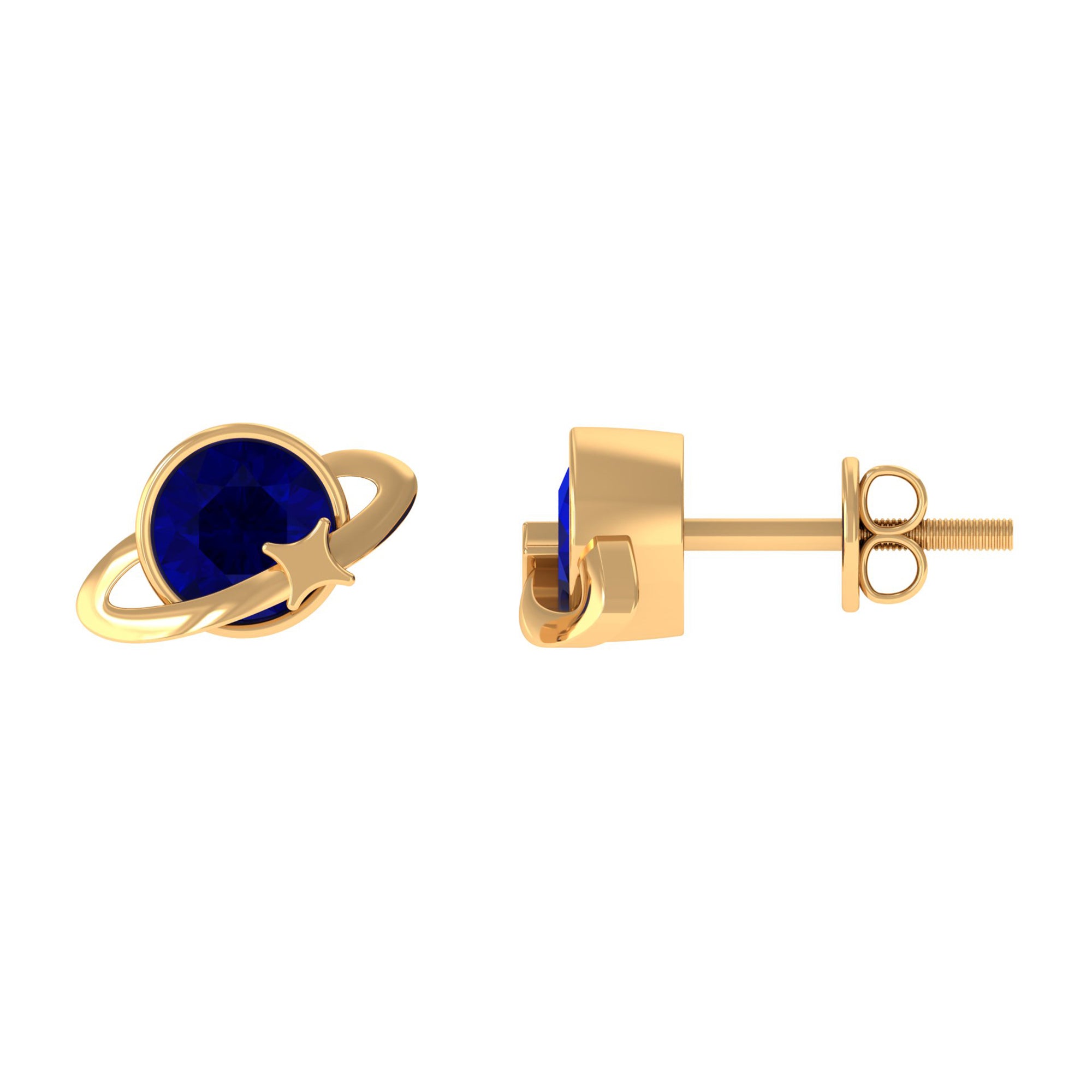 2 CT Solitaire Blue Sapphire Celestial Stud Earrings in Bezel Setting AAA - Rosec Jewels
