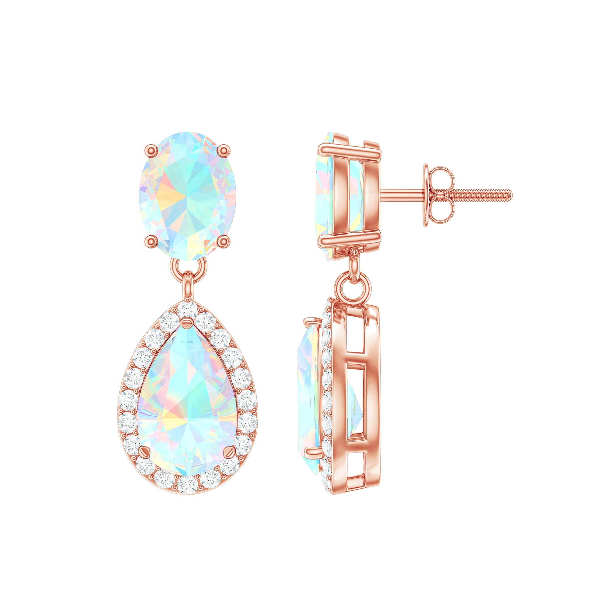 Genuine 3 Carat Ethiopian Opal Drop Dangle Earrings with Diamond Halo AAA - Rosec Jewels