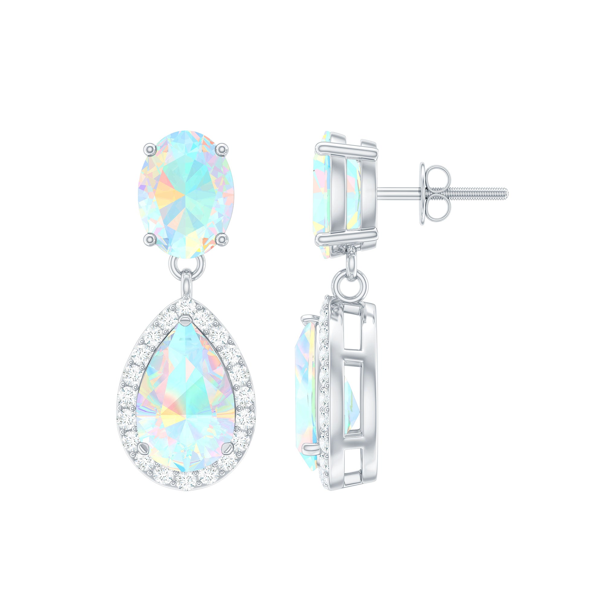 Genuine 3 Carat Ethiopian Opal Drop Dangle Earrings with Diamond Halo AAA - Rosec Jewels