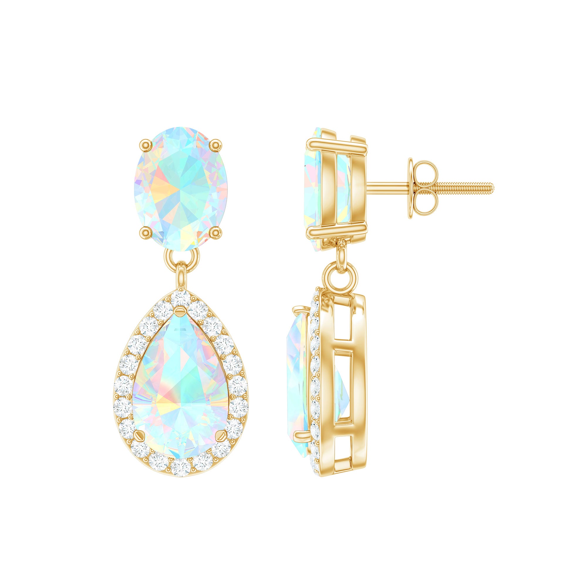 Genuine 3 Carat Ethiopian Opal Drop Dangle Earrings with Diamond Halo AAA - Rosec Jewels