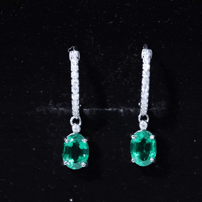 2.5 Carat Oval Cut Lab Grown Emerald and Diamond Hoop Earrings AAAA - Rosec Jewels
