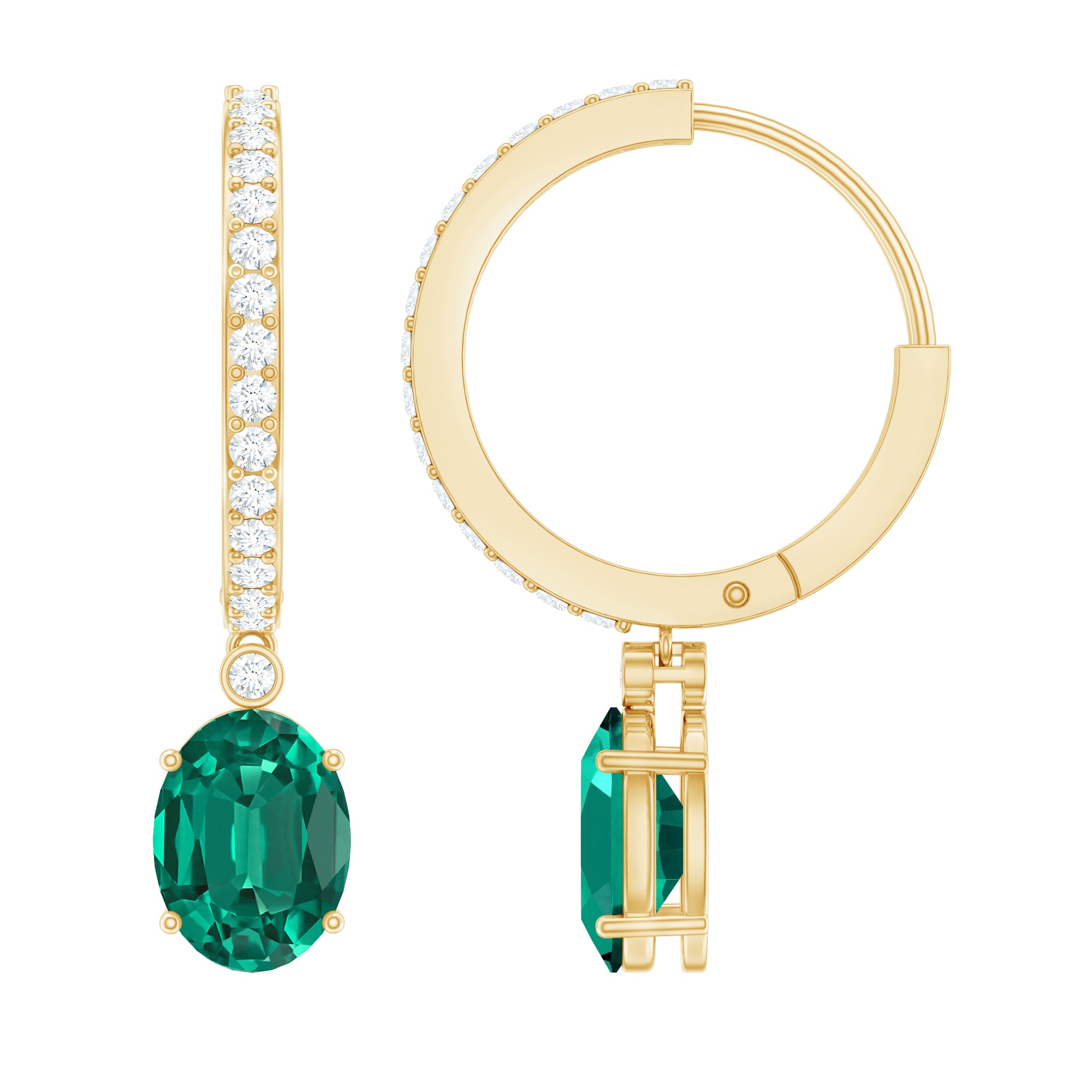 2.5 Carat Oval Cut Lab Grown Emerald and Diamond Hoop Earrings AAAA - Rosec Jewels