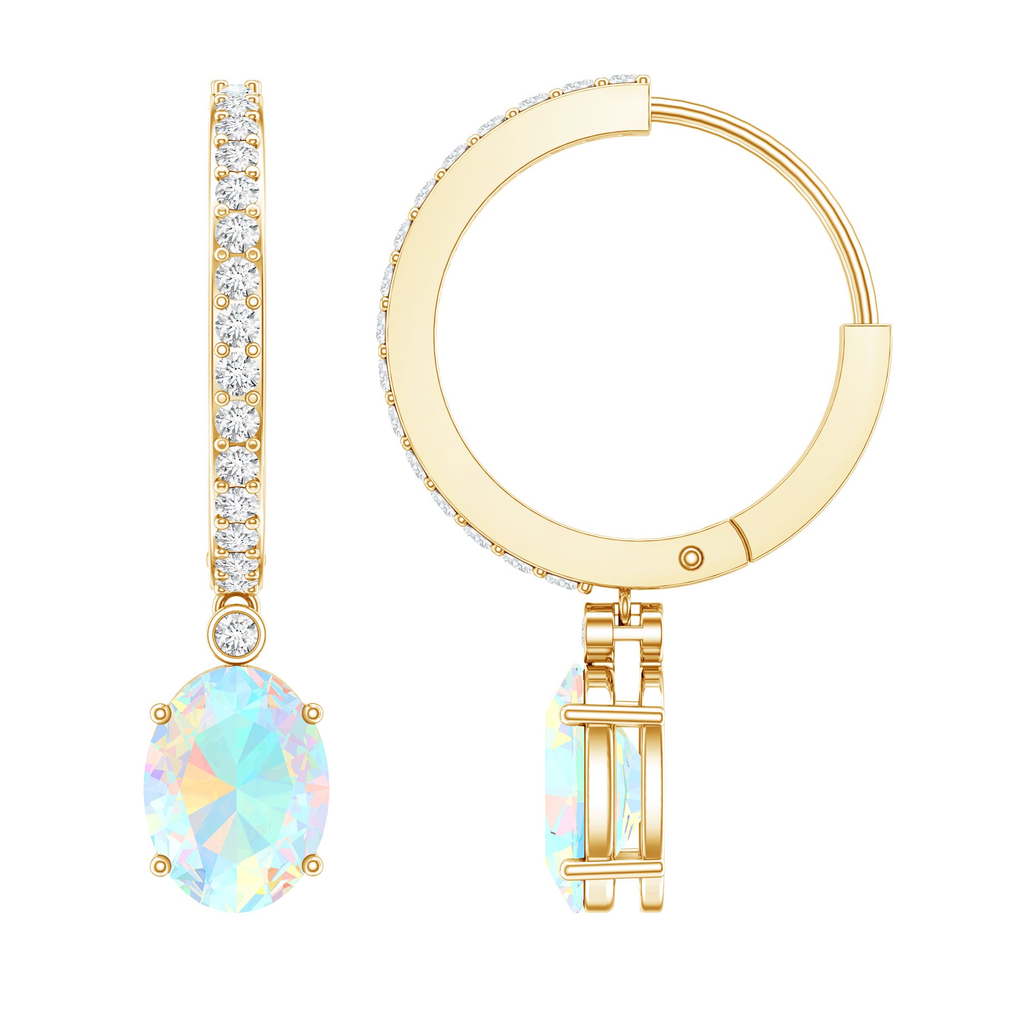 Oval Ethiopian Opal Drop Earrings with Moissanite Hoop AAA - Rosec Jewels