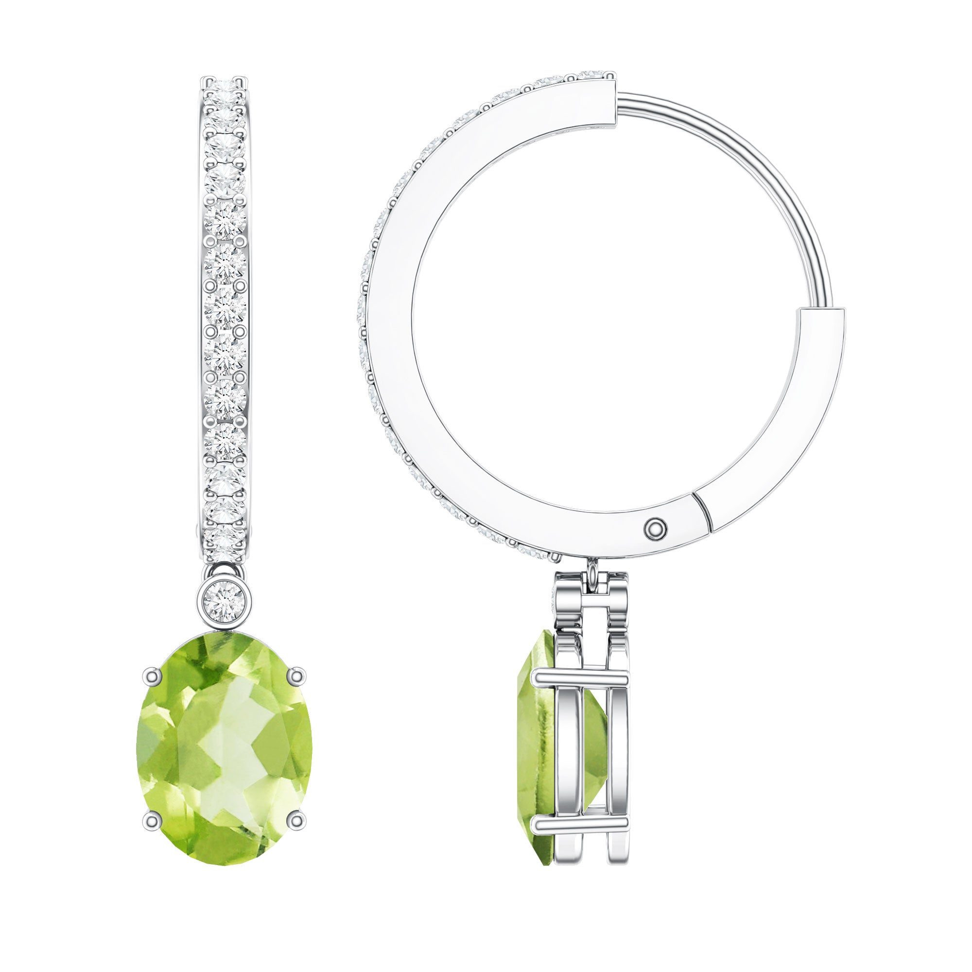 Natural 2.2 Carat Peridot Drop Hoop Earrings with Diamond AAA - Rosec Jewels