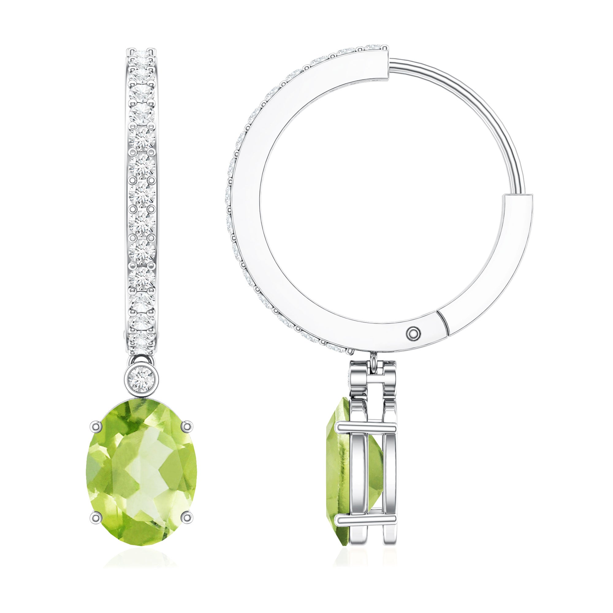 Natural 2.2 Carat Peridot Drop Hoop Earrings with Diamond AAA - Rosec Jewels