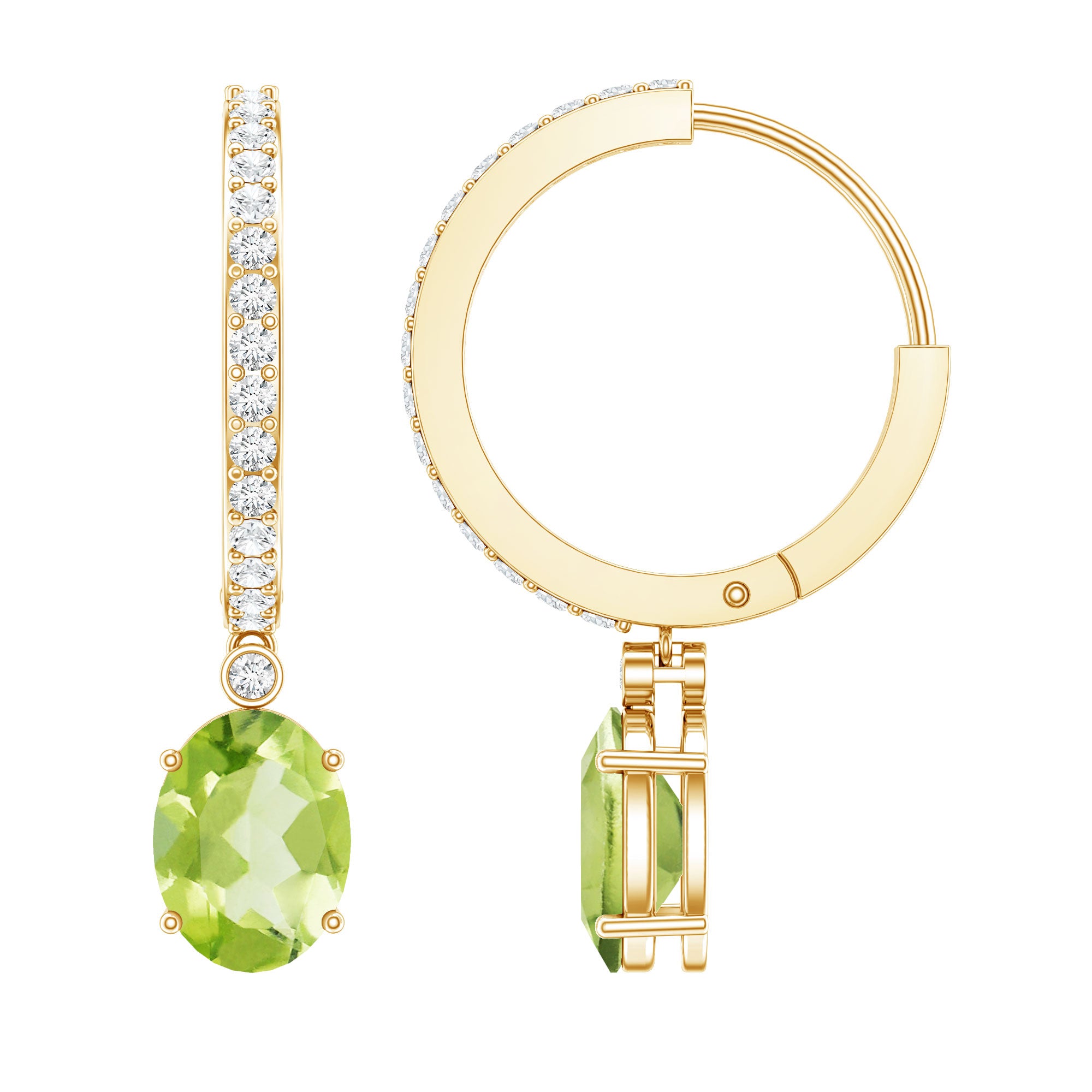 Natural 2.2 Carat Peridot Drop Hoop Earrings with Diamond AAA - Rosec Jewels