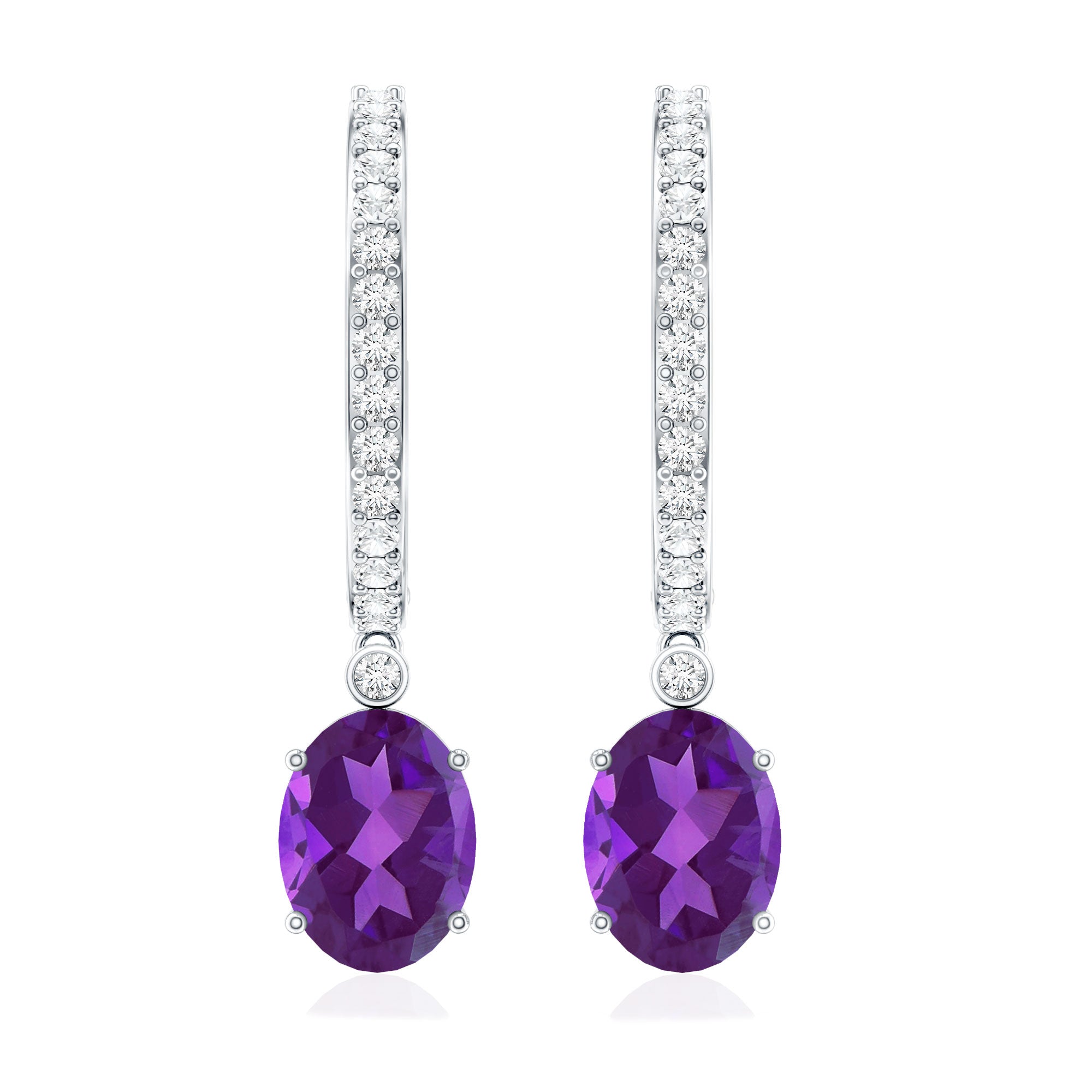 Real 2.2 Carat Oval Amethyst Diamond Hoop Earrings With Diamonds AAA - Rosec Jewels